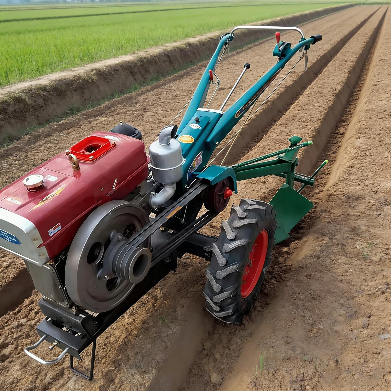 Mini Power Tiller Walking Tractor, cultivador de tractor manual de 2 ruedas para jardín, granja y huerto, motocultor compacto para preparación del suelo y deshierbe