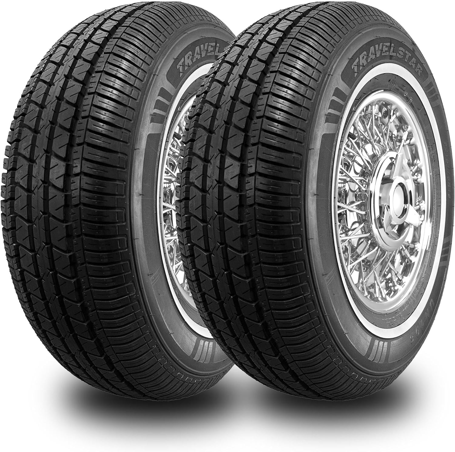 Set of 2 (TWO) Travelstar UN106 All Season 18mm White Wall Radial Passenger Car Tire - 225/75R15 102S + Road Hazard Warranty Included (Tire Only)