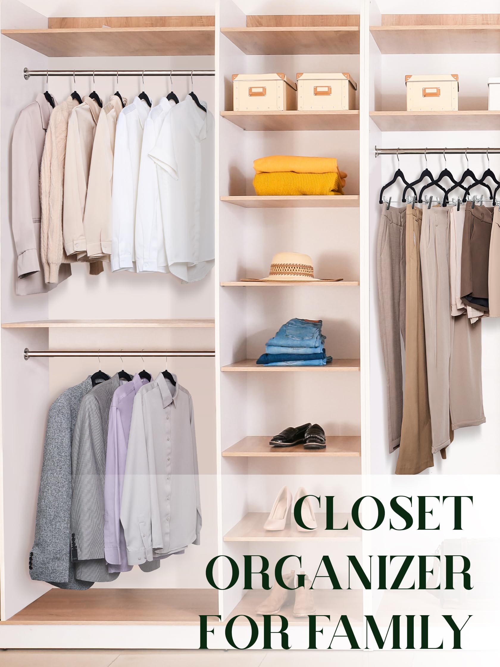 Cozymood Samt-Rock-Kleiderbügel, 24 Packungen, Samt-Kleiderbügel mit Clips, ultradünn, rutschfest, Samt-Hosenbügel, platzsparend, Kleiderbügel für Hosen, Röcke, Jeans (schwarz) | Ultradünner, rutschfester Samt-Kleiderbügel, platzsparend, für Hosen, Röcke,