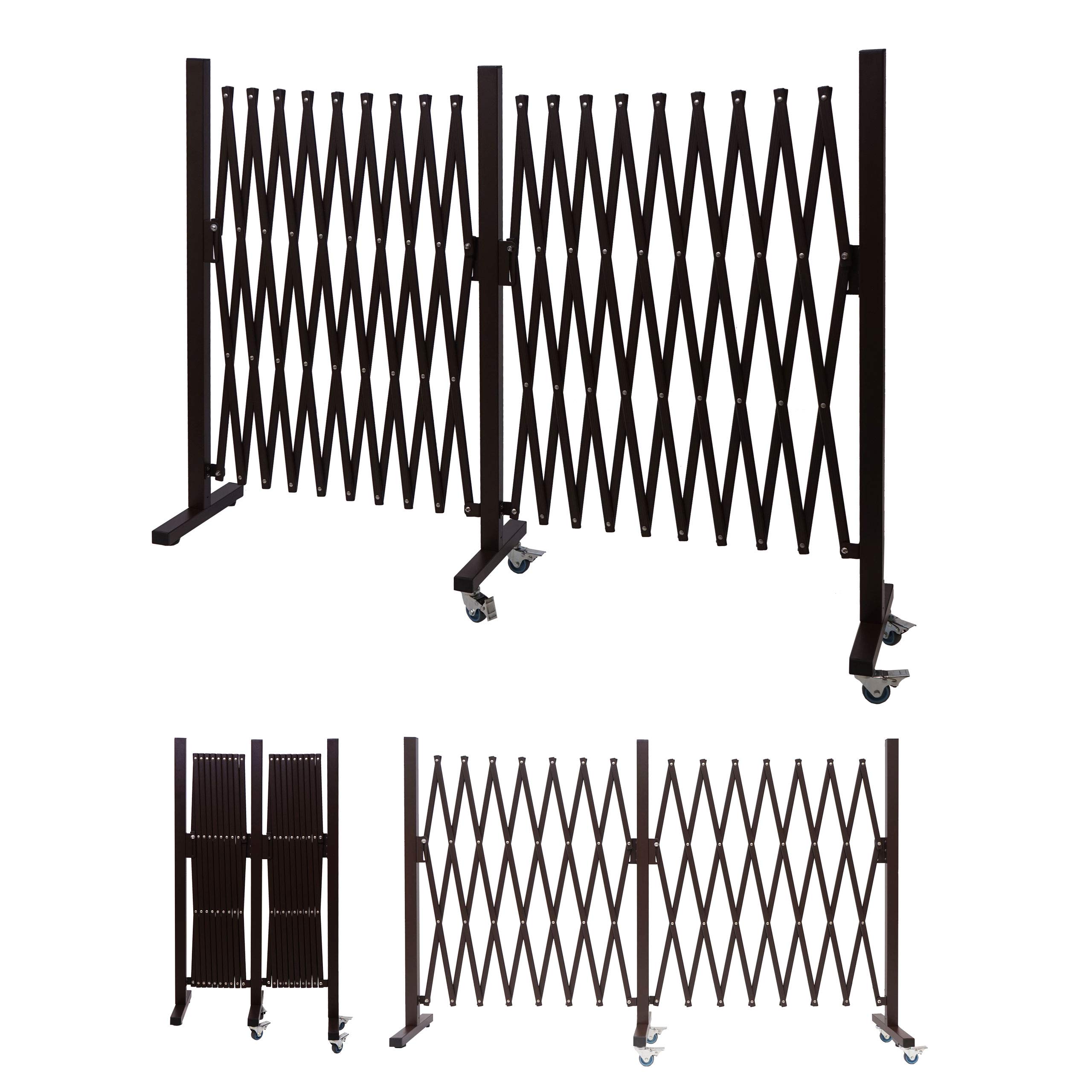 Absperrgitter HWC-B34AM, Zaun Scherengitter Trenngitter, Alu ausziehbar Laufrollen braun - Höhe 109cm, Breite 60-530cm