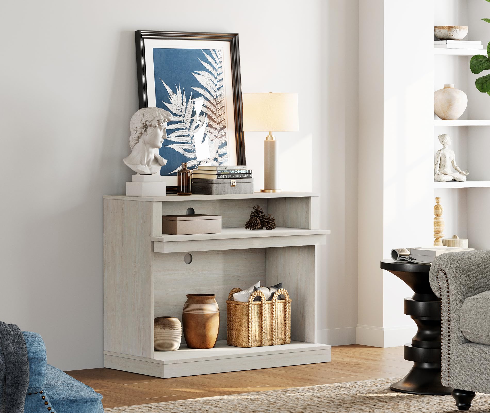 WAMPAT TV Stand for 45+ Inch TVs, Farmhouse Entertainment Center with Open Shelves and Storage, Industrial Media Console Table for Living Room and