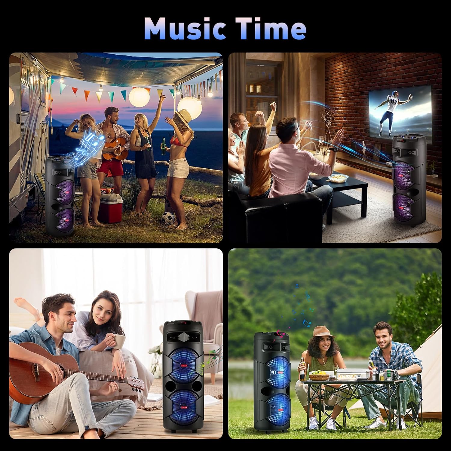 Dual 12'' Wireless Party Bluetooth Speaker with Microphone & Remote, Portable PA Speaker System with FM Radio, DJ LED Light, Karaoke Machine Support USB/TF/AUX/TWS for Camping/Wedding