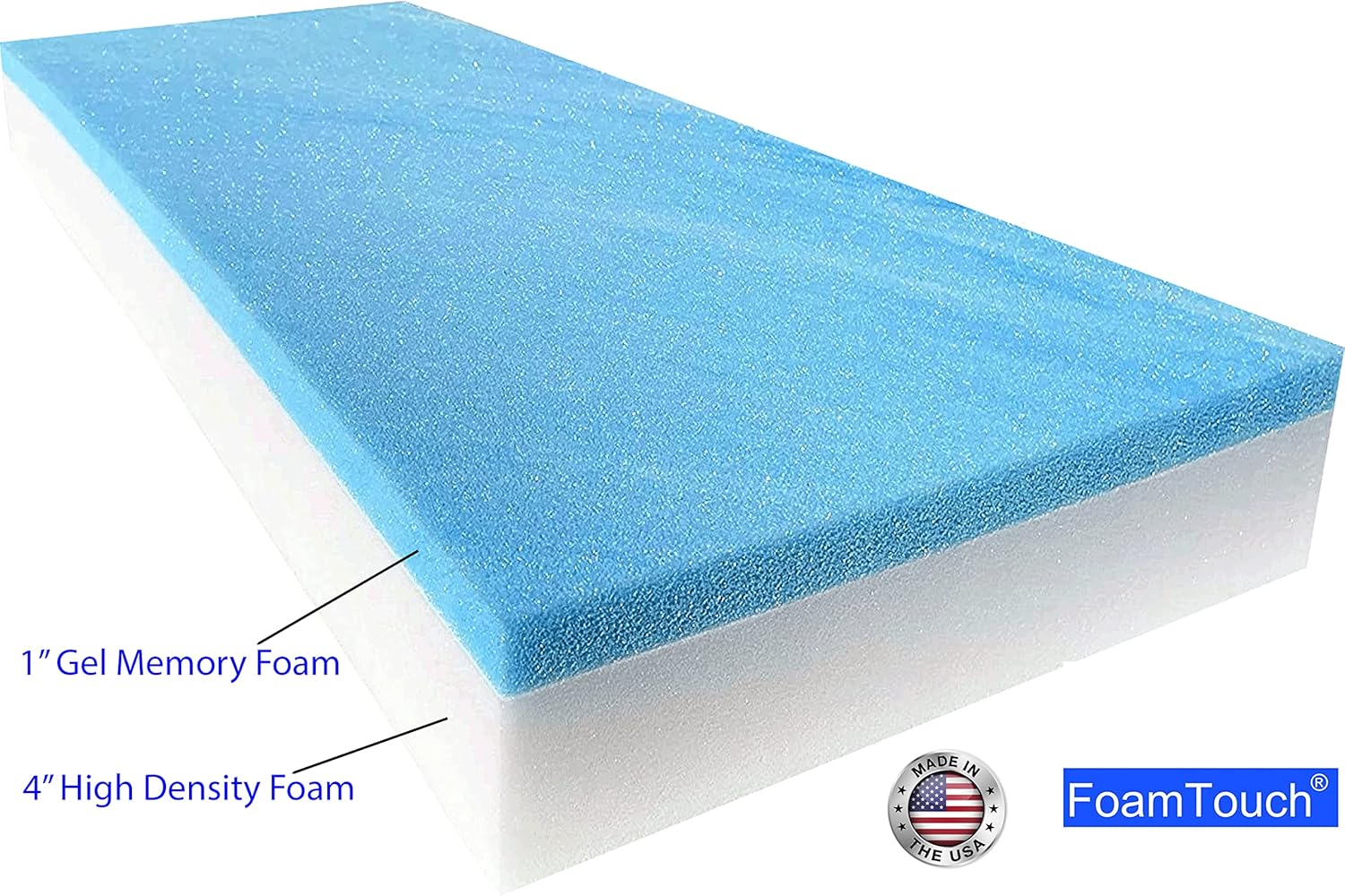FoamTouch 5"x24"x72" Gel Memory Foam Bench Cushion Replacement Medium Firm (Seat Replacement, Upholstery Sheet, Upholstery Foam, Mattress, Sofa Cushion, Foam Rubber Padding, Couch)