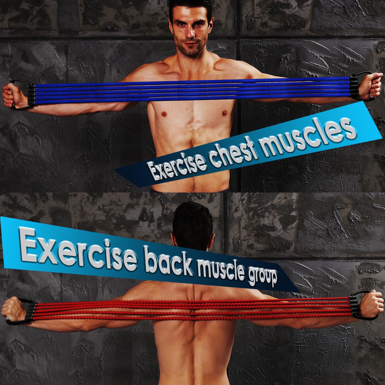 Expansor de Pecho de 5 Niveles con Bandas de Resistencia Ajustables, Banda de Ejercicio con asa, Adecuada para Hombres y Mujeres de Diferentes Clases de Fuerza, Fitness, Yoga, Entrenamiento, Equipo