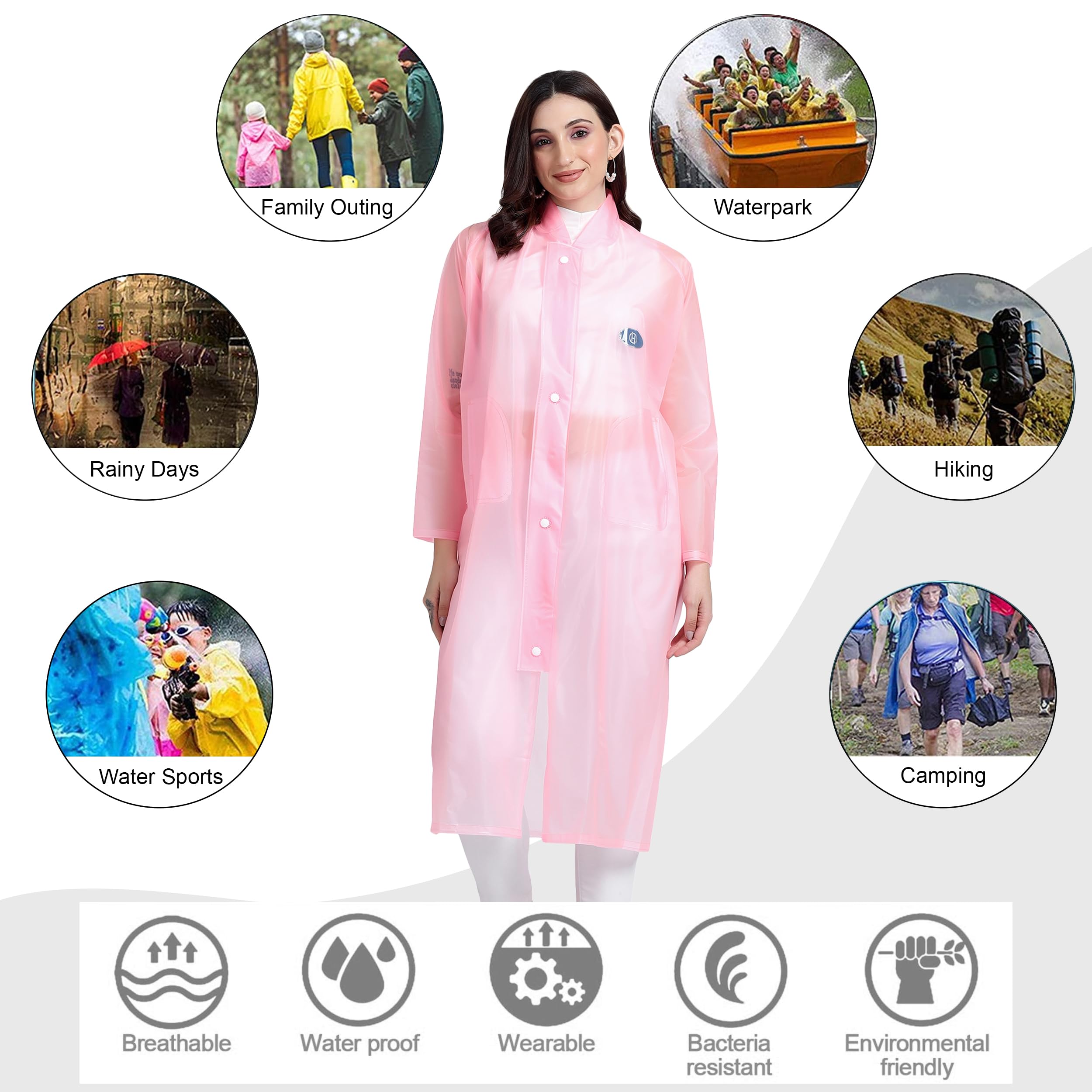 HACER Victoria Raincoat Waterproof Full Length Rainwear with Hood and Pockets for Women & Ladies Carry Bag Included- (Random Color, Size- 48, Large) 4