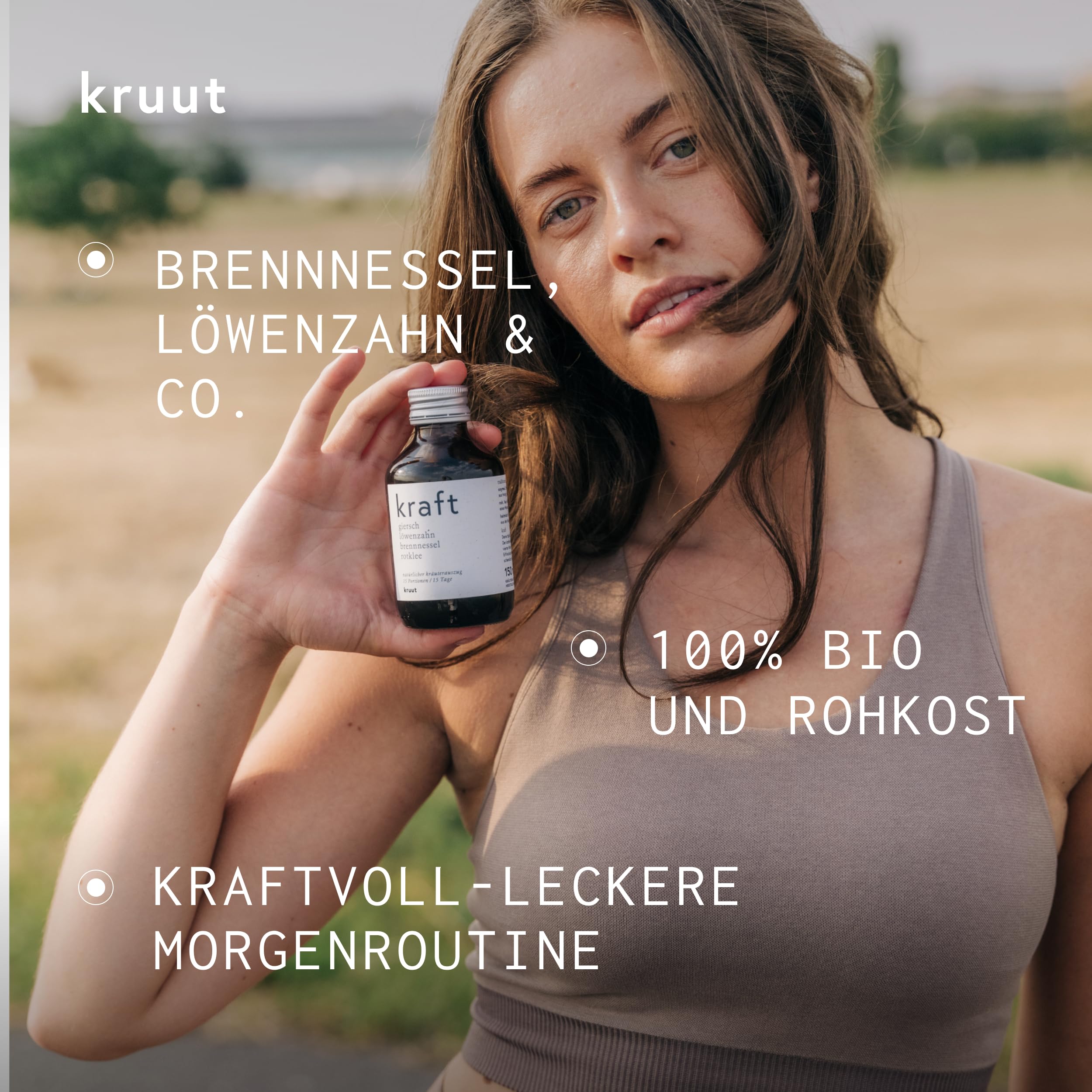 Kruut Kraft Kräuterauszug bio 500ml | Wildkräuter: Giersch, Löwenzahn, Brennnessel, Rotklee, Oxymel Tinktur, Kräuterdrink Sirup Kur, Ideal zum Sport oder am Morgen