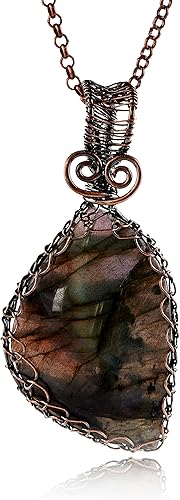 Miniatura 3 de OWWUUREIKI Collar con colgante de labradorita natural irregular envuelto en alambre hecho a mano de 23.5 pulgadas, cadena hecha a mano