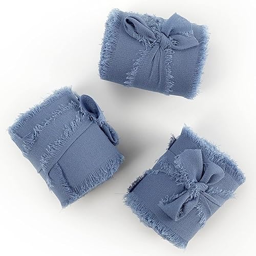 Miniatura 8 de MEEDEE Cinta de gasa azul polvoriento, flecos de cinta deshilachada de 2 pulgadas para manualidades, envoltura de regalos, invitación de boda, ramo