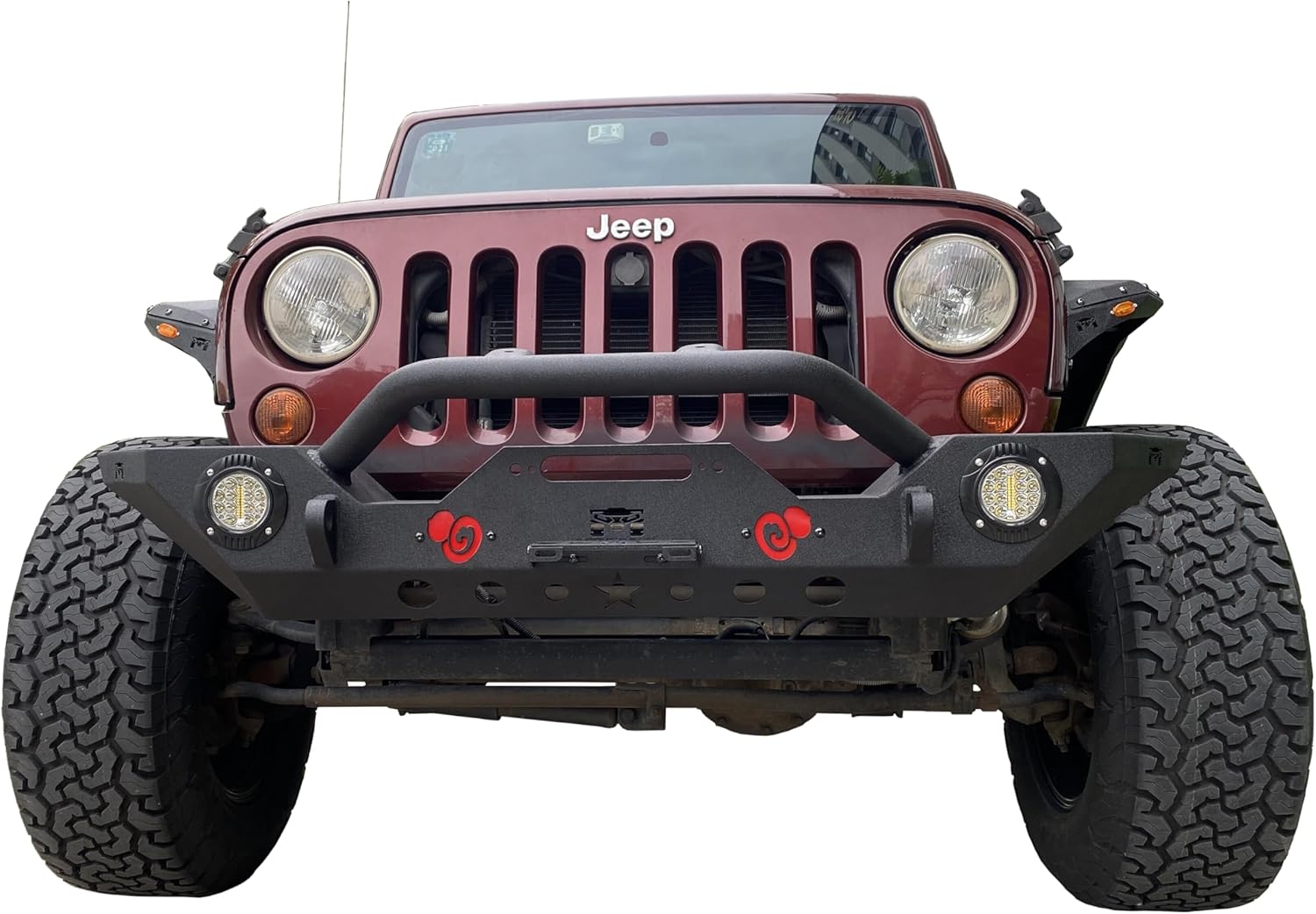 OMP Offroad Steel Front Bumper compatible for Jeep Wrangler JK JL 2007-2025 & Gladiator JT - Black Textured with 2 Highquality LED