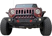 OMP Offroad Steel Front Bumper for Jeep Wrangler JK JL 2007-2025 & Gladiator JT - Textured Black w/ 2 LED Lights, Winch Mount