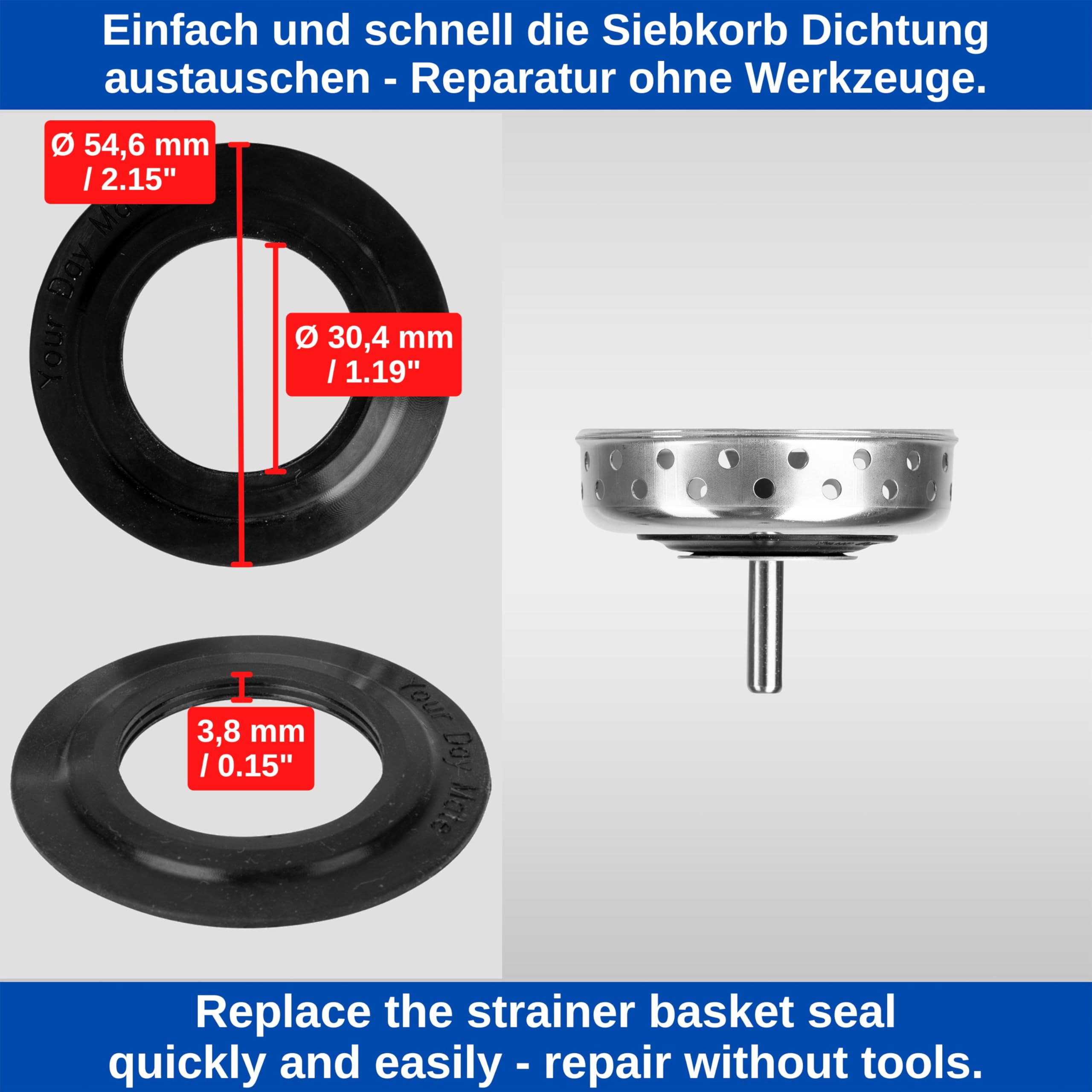 Guarnizione di ricambio per cestello, 2 pezzi, compatibile con IKEA LILLVIKEN 70311541, Ø 54,6 mm esterno, 30,4 mm interno, in silicone, nero, anello di tenuta per lavello