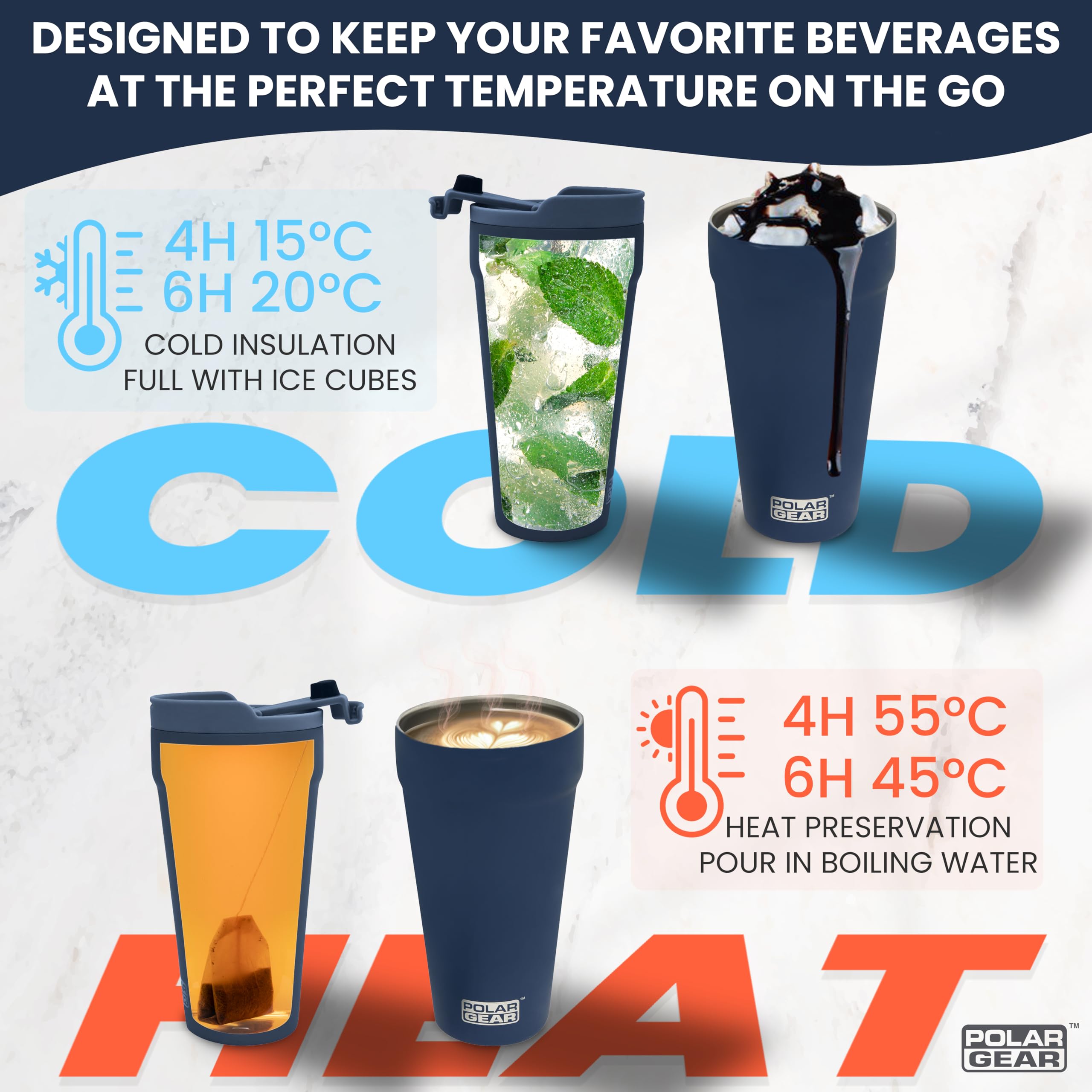 Polar Gear Coffee Cup Travel Mug, 470ml Large Travel Mug, Insulated Cup with Leakproof Screw Closure Lid - Image 3