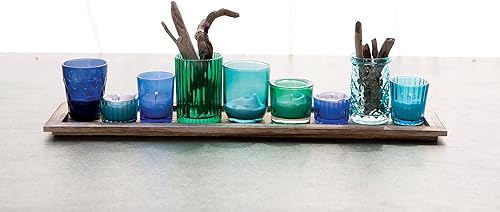 Miniatura 2 de Creative Co-Op Bandeja de madera con 9 soportes votivos de vidrio azul y verde Azules,Marrón,Verdes,https:/ www.Yaxa/dp/undefined