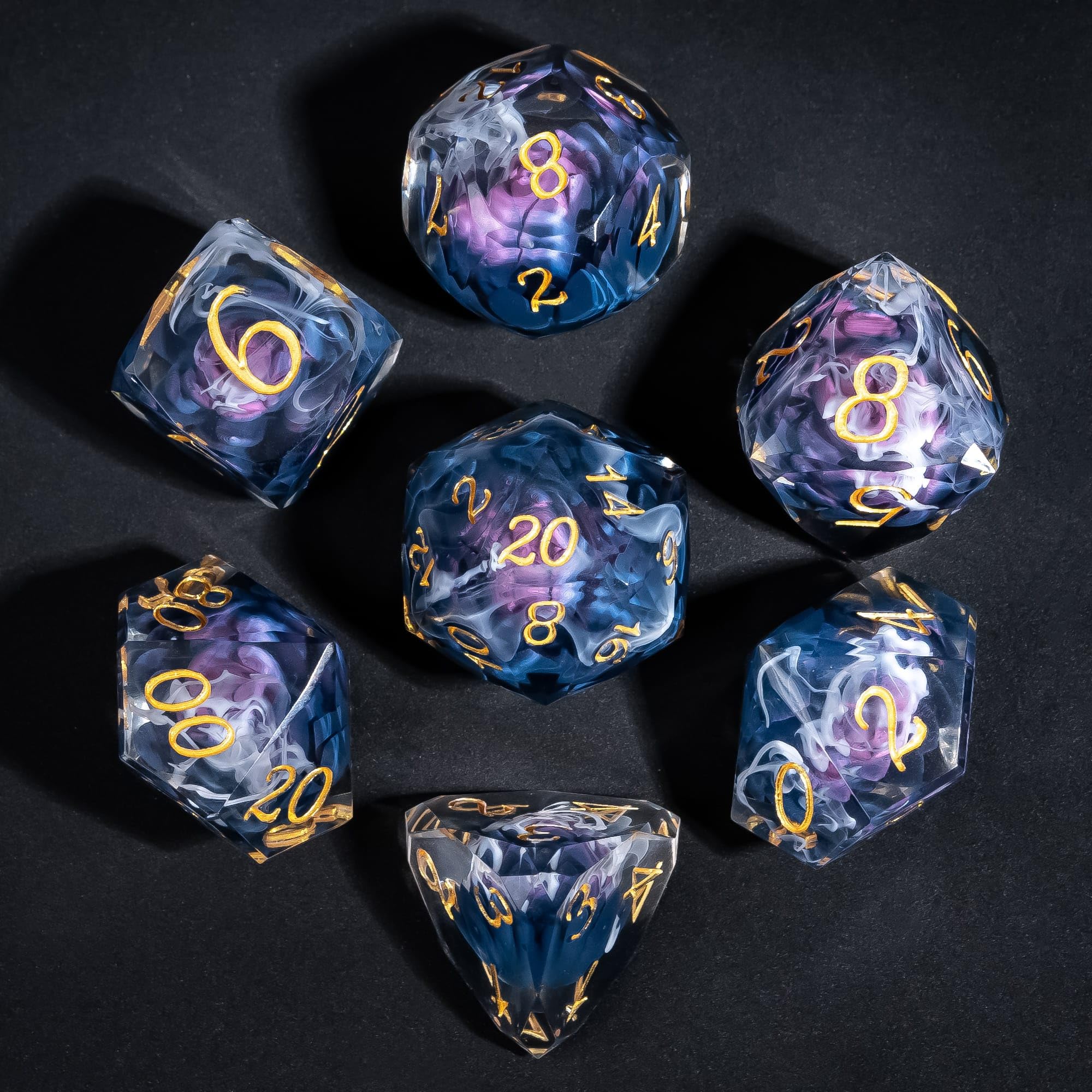 Cusdie 7-Piece Sharp Edges DND Dice Set with Lotus Flower Design in Elegant Box Perfect for RPG Tabletop Gaming Dungeons and Dragons Role Playing Game — image 1