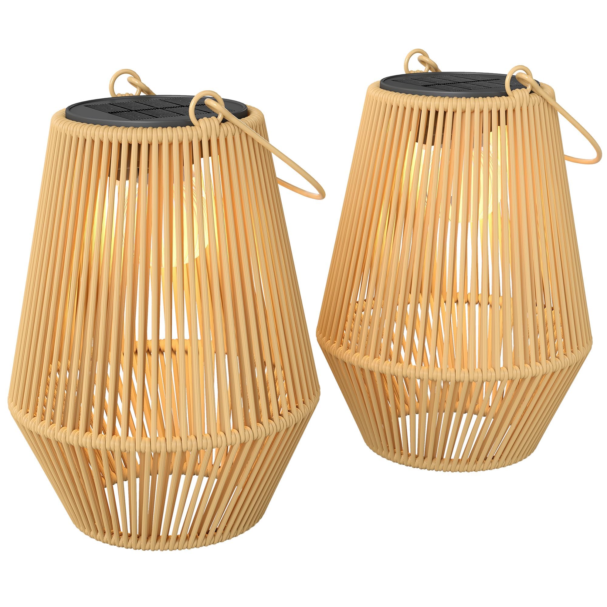Lot de 2 lanternes tressées auto-éclairantes à énergie solaire pour décoration d'ambiance de camping et de jardin