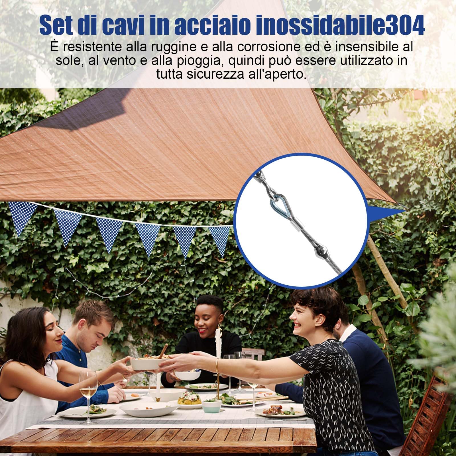 Angooni Set di 74 corde in acciaio inox, 35 m, 3 mm, per piante rampicanti, tende, recinzioni