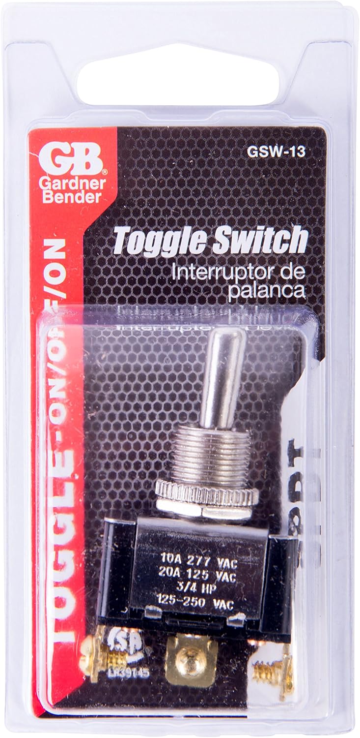 Gardner Bender GSW-13 Heavy Duty Electrical Toggle Switch, SPDT, ON-OFF-ON, 20 A/125V AC, Screw Terminal