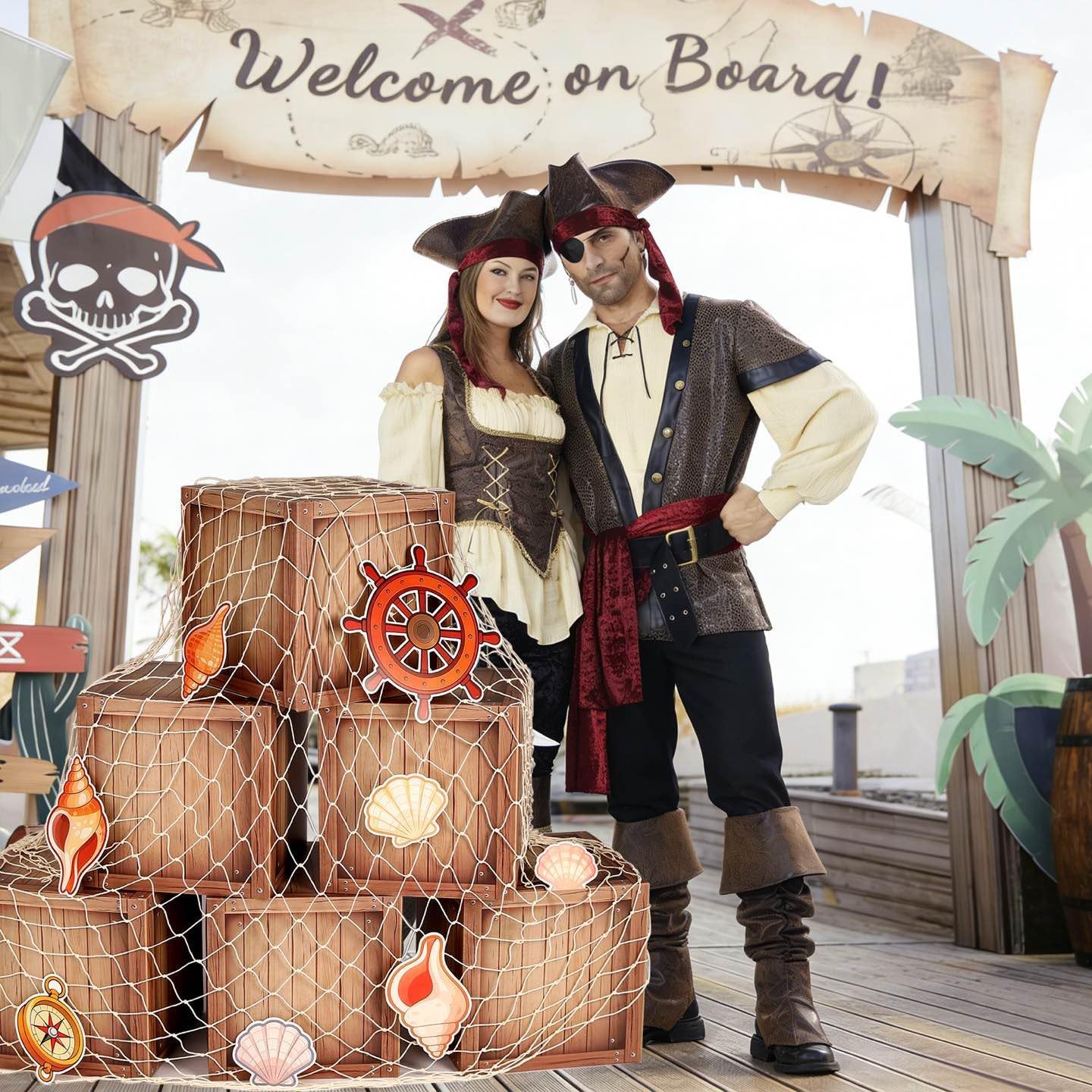Pirate Party Decorations Wooden Party Box Western Cowboy Party Decorations - Ocean or Pirate Party Favors Adventure Birthday Photo Booth Props, 6 Pack