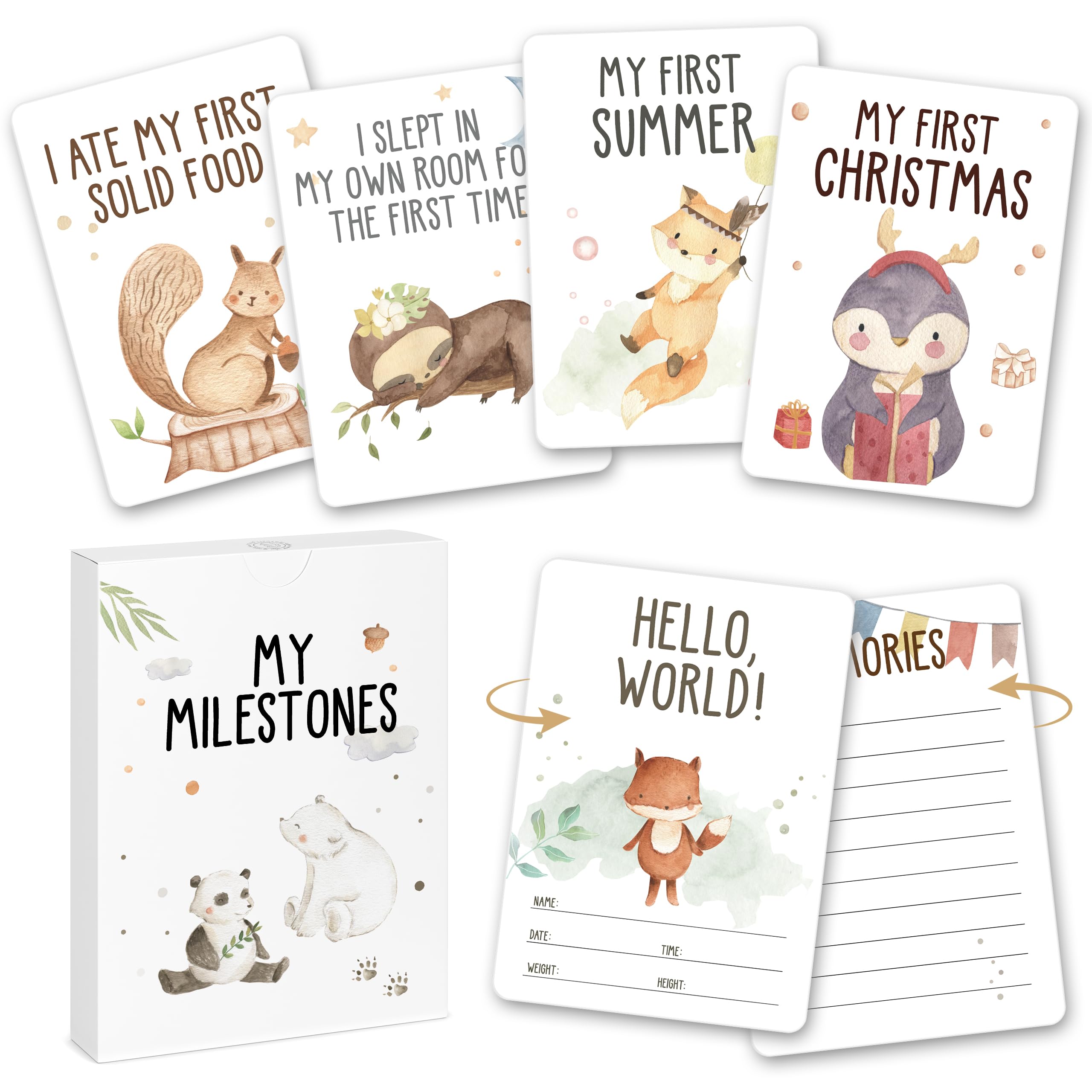 50 Baby Milestone Cards in English, Unisex Milestone Baby Cards for New Parents Baby Monthly Milestone Cards
