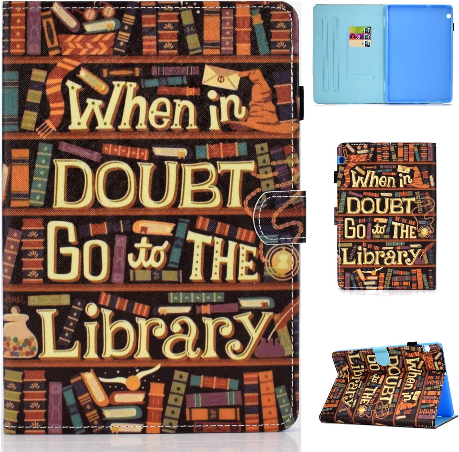 Huawei MediaPad T5 10 10.1 inch 2018 Tablet Case - Cute Patterns Slim Lightweight Case Protective PU Leather with Card Slots for Huawei Mediapad T5 10 10.1 Inch Tablet 2018-Library
