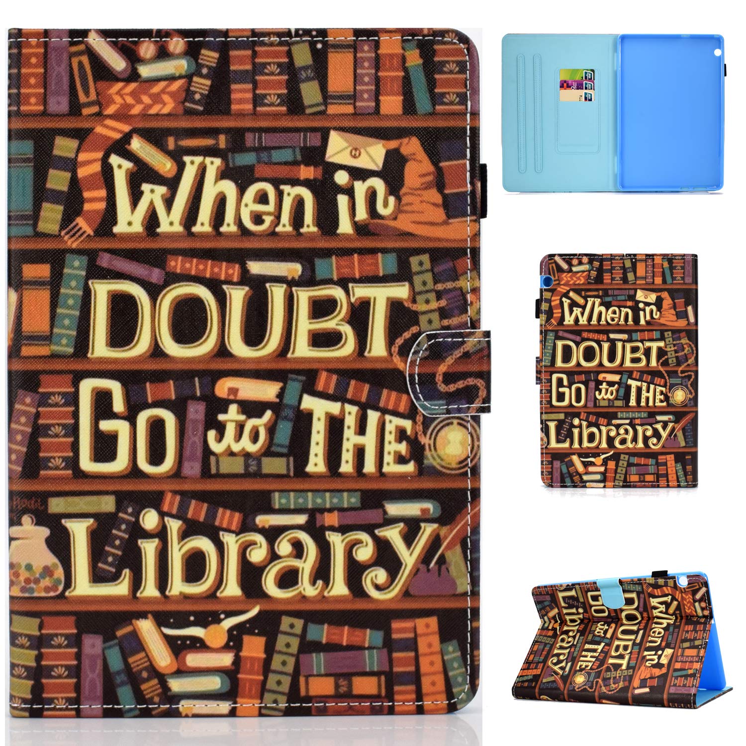 Huawei MediaPad T5 10 10.1 inch 2018 Tablet Case - Cute Patterns Slim Lightweight Case Protective PU Leather with Card Slots for Huawei Mediapad T5 10 10.1 Inch Tablet 2018-Library