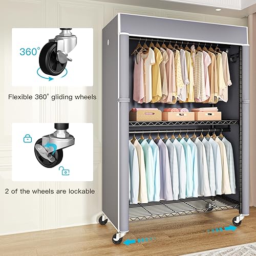 Miniatura 2 de FUTASSI Perchero negro con cubierta gris, armarios con ruedas P1C Plus, perchero de metal para colgar ropa, armario de almacenamiento de ropa, 46