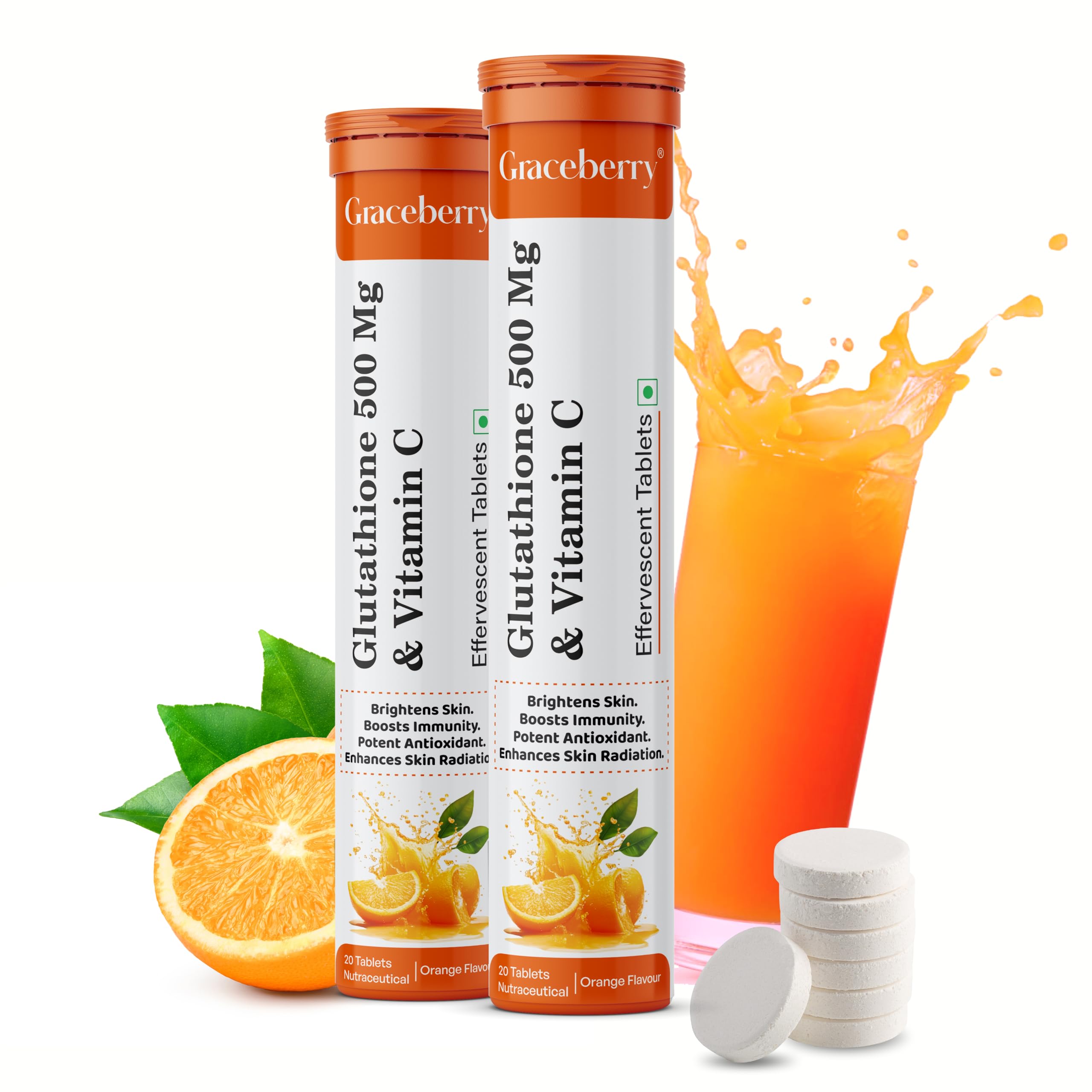 Graceberry Glutathione Tablets for Glowing Skin | 20 Effervescent Tablets with L-Glutathione & Vitamin C | Sugar-free Antioxidant & Skin Glow Supplement for Skin Radiance | Orange (Pack of 1) — Amazon image 14