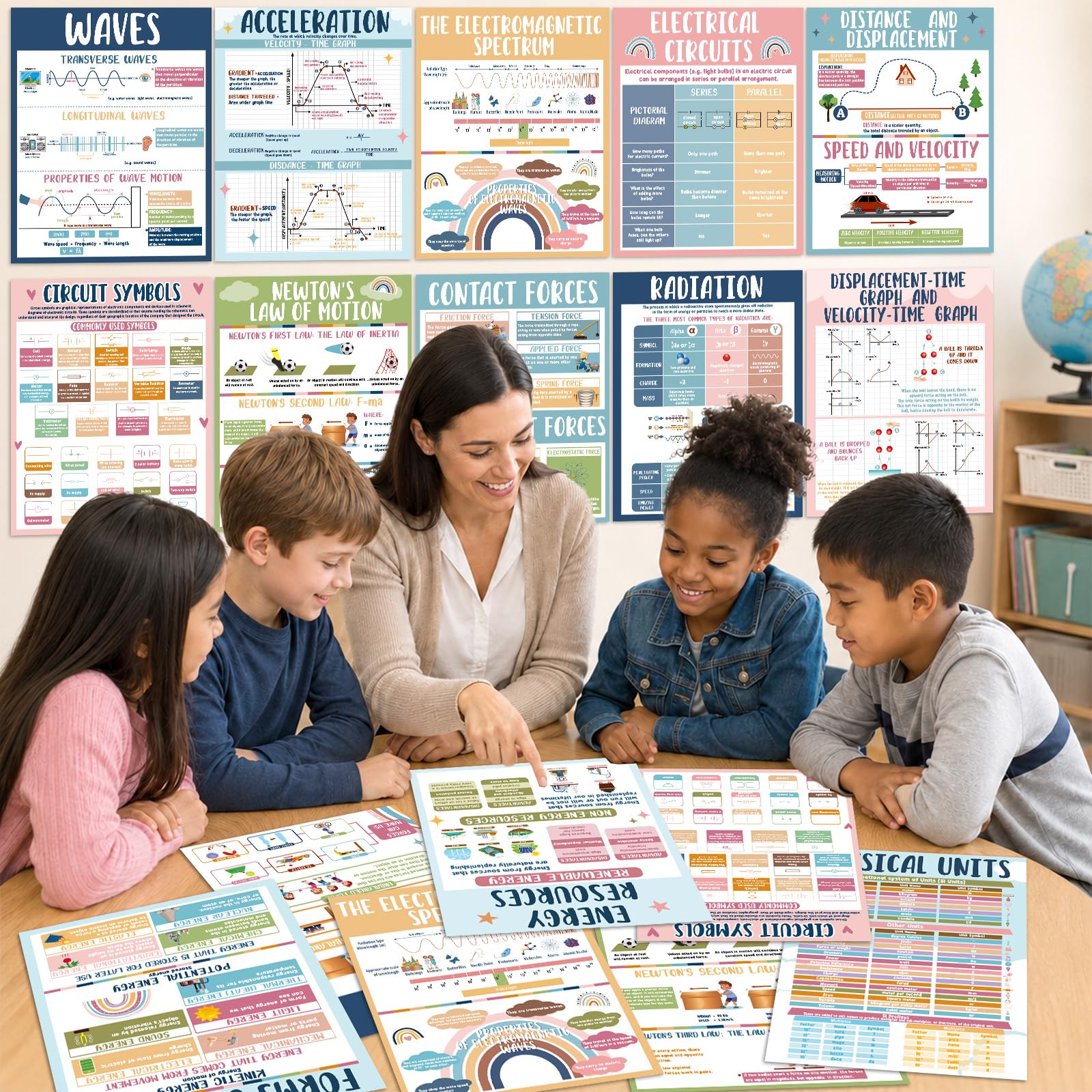 Poster für Physik, Wissenschaft, Klassenzimmer, Bildungsbulletin, Klassenzimmer, Wanddekoration, Schulanfang, Physik, Poster für Lehrer, Schule, 16 Stück