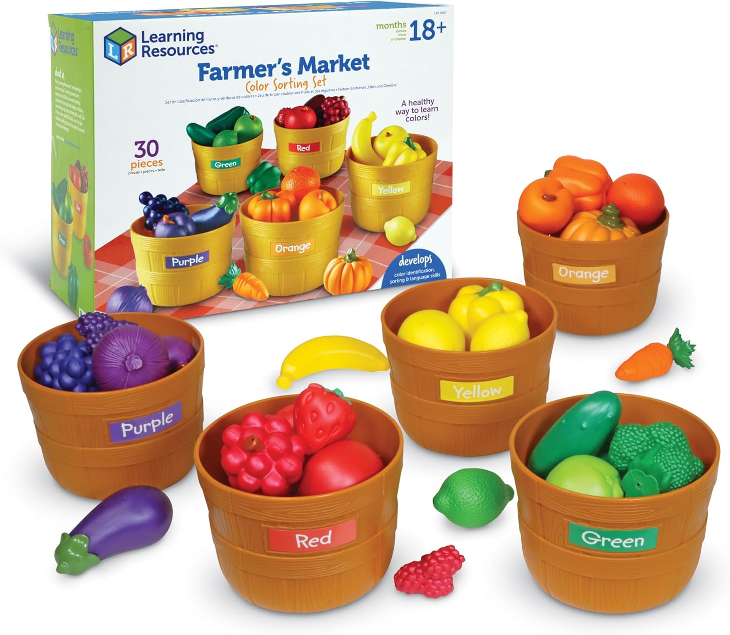 Learning Resources Farmer's Market Color Sorting Set - Play Food for Kids, Toddler Stacking Toys, Grocery and Kitchen Play Toys , Montessori, Fine Motor Skills , Gifts for Boys And Girls