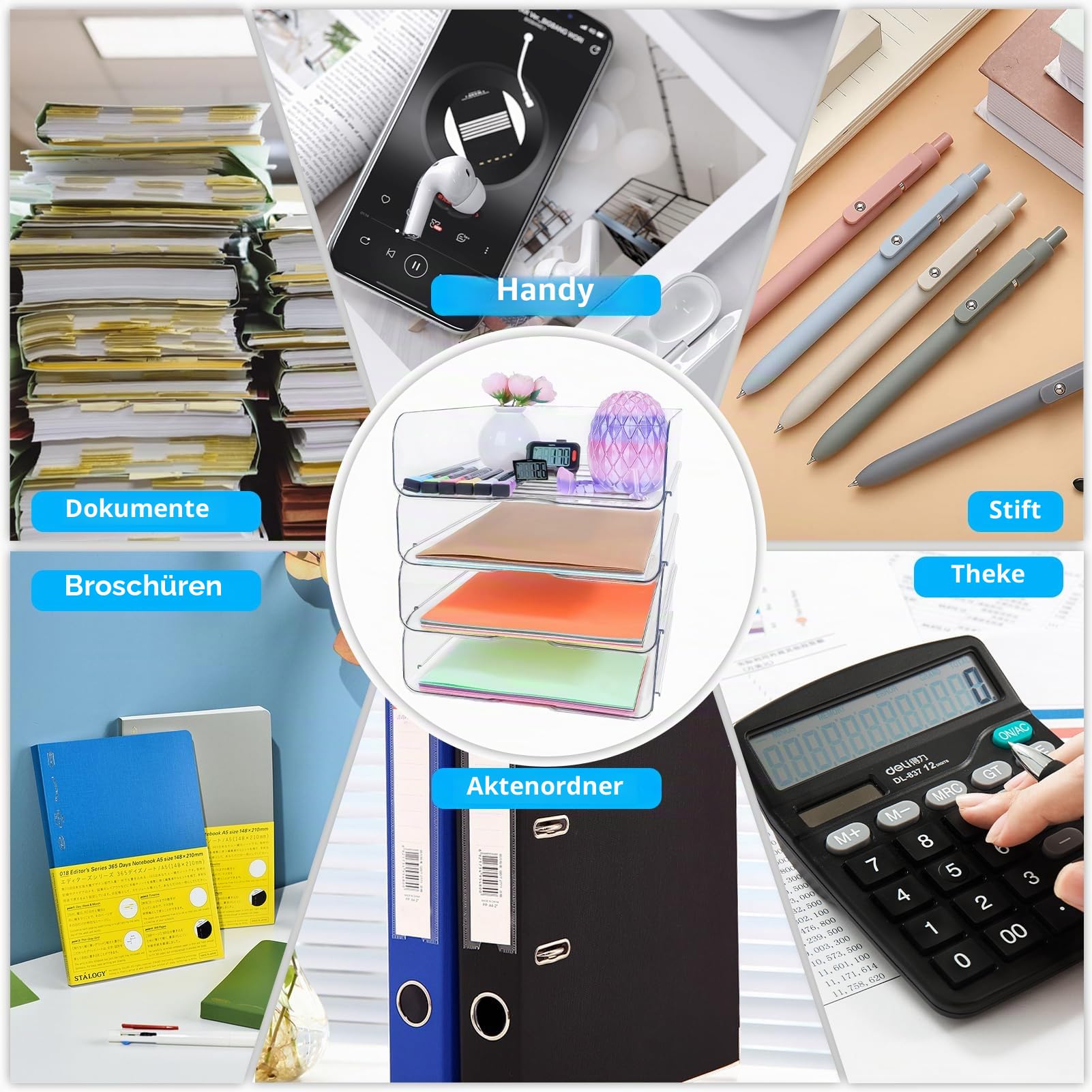 Transparenter Schreibtisch-Organizer, stapelbar, 4er-Pack, Papier-Briefablage, Schreibtisch-Aktenhalter für A4-Papier, Dokumente, Notizen, Bücher