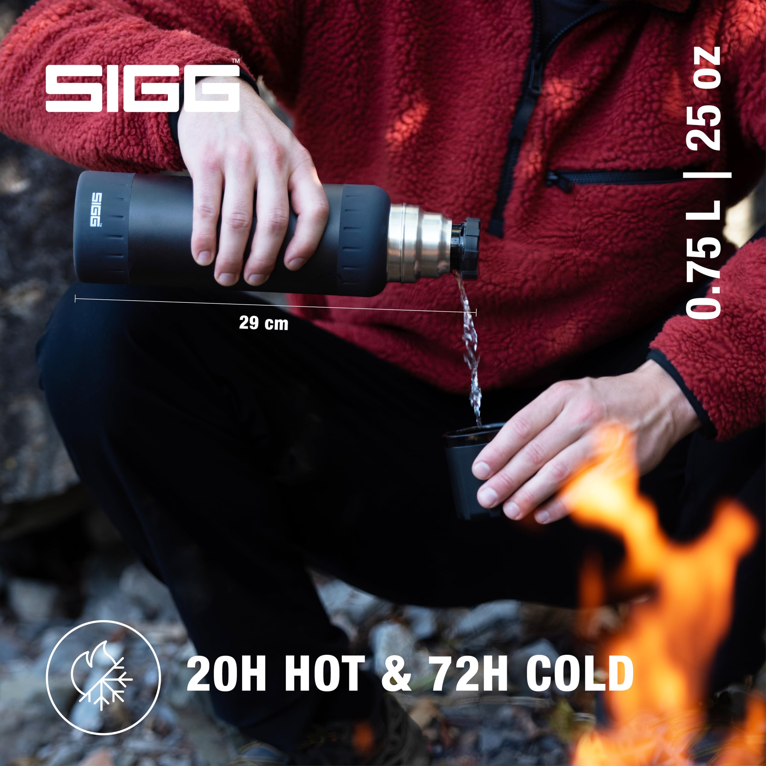 SIGG – Isolierte Trinkflasche – Thermosflasche Alpine Star Brushed, mit Becher – 20 St. Heiß, 72 St. Kalt – Kompakt & Robust – Auslaufsicher – BPA-frei – Outdoor, Camping & Wandern – 0,75L