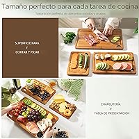 Vista 2 de Astercook Tablas de cortar de bambú carbonizado profundo para cocina con soporte de almacenamiento de madera, charcutería reversible y tablas