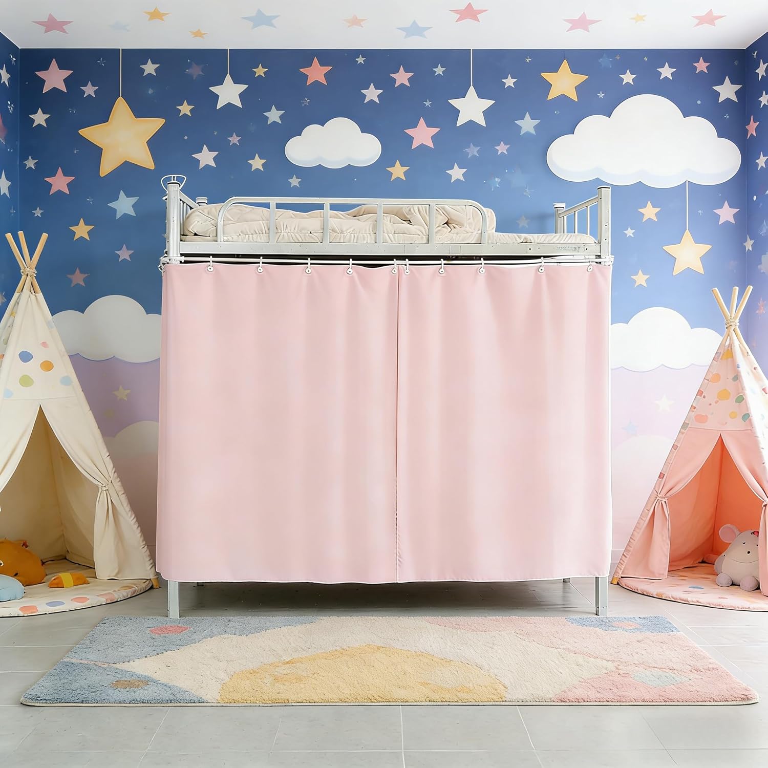 Thickened Bed Curtain Blackout Dorm Sleep Cloth Bed Canopy Bunk Bed Curtains for Bottom Black 2PCS
