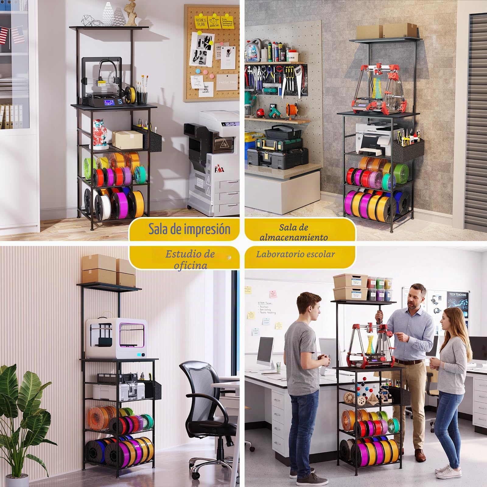 Mesa para impresora 3D, Soporte para impresora de 5 niveles, Armario de metal para impresora con almacenamiento de filamento y bolsillo lateral, Estantería para impresora para fijación a la