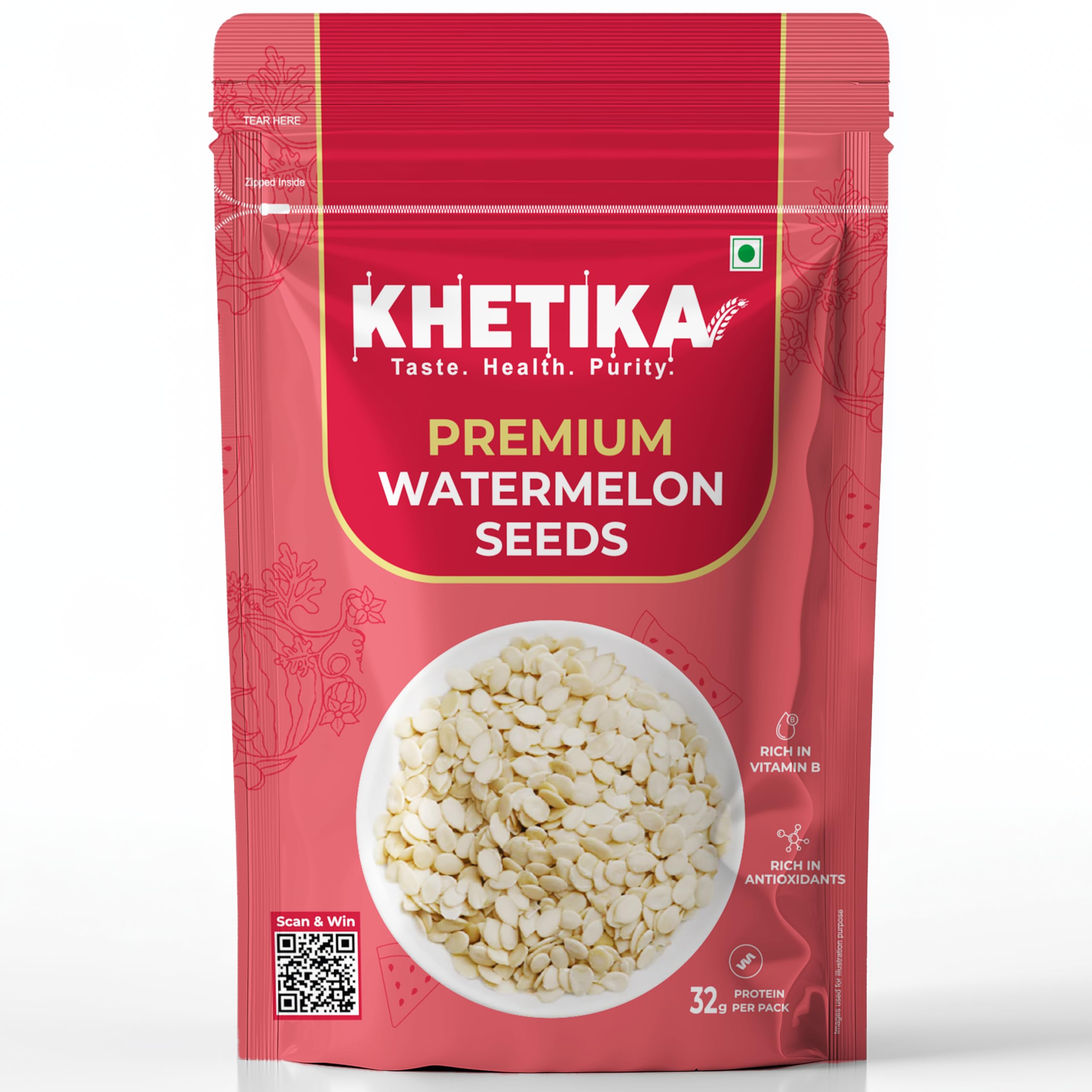 Khetika Watermelon Seeds 200g I Seed for Eating I Tarbuj Beej I Magaj Seeds I Rich in Protein, Potassium, Magnesium & Ir