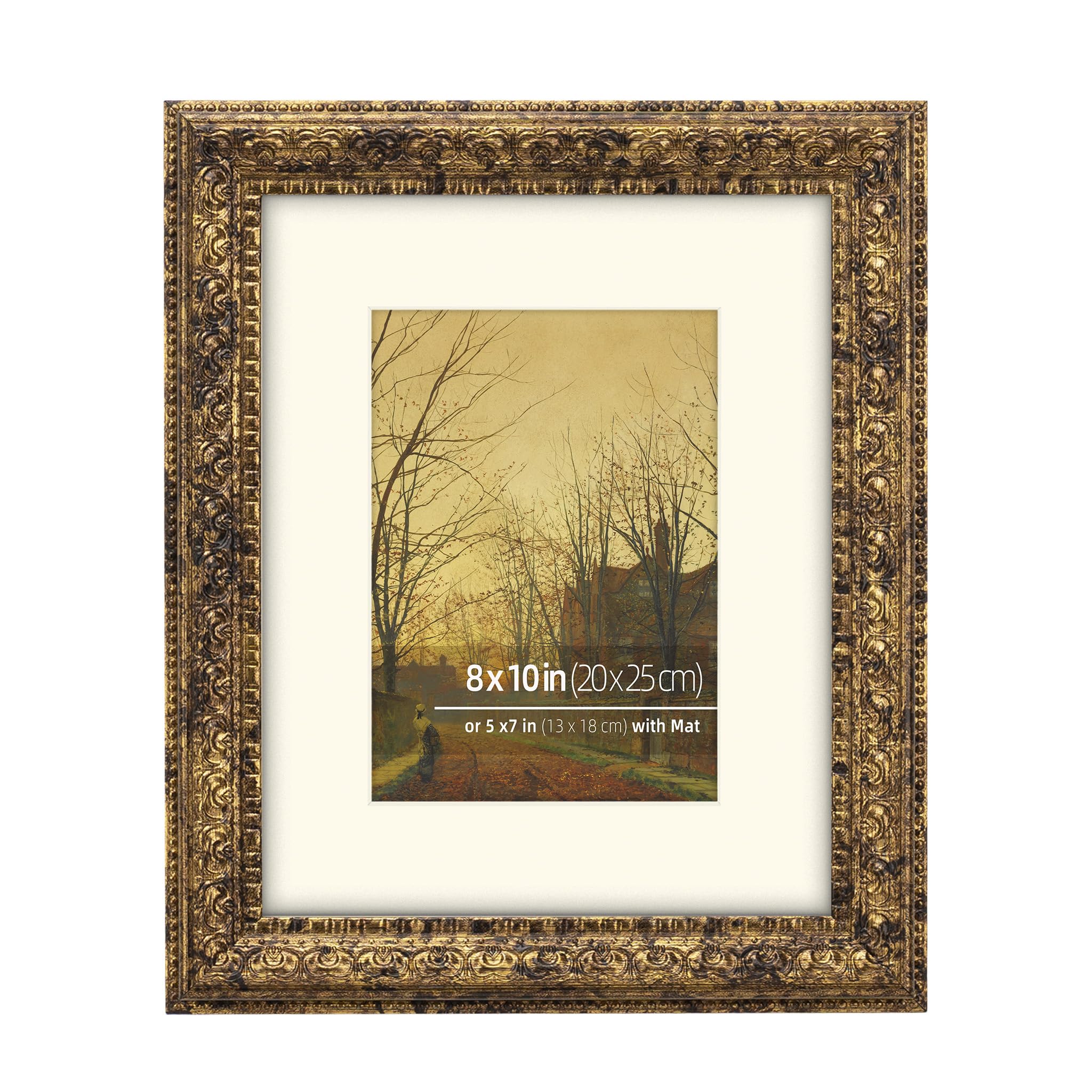 Eitida Rustic Gold 8X10 In Ornate Classic Picture Frame, Matted For 5X7 Photos, Real Glass Protection, Tabletop Or Wall Mounting Display