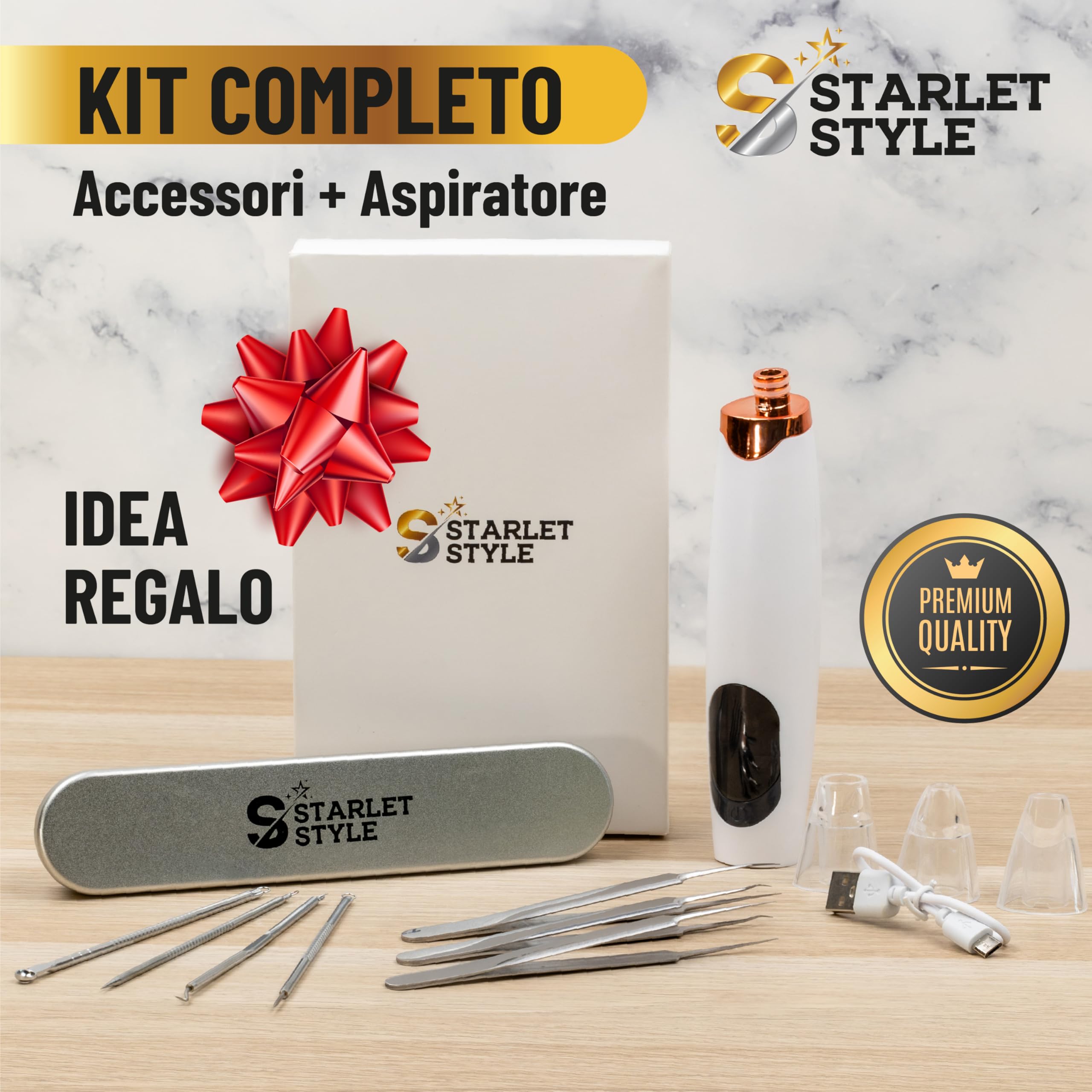 Aspiratore Punti Neri Professionale, Blackhead Remover con 5 Testine, Pulizia Viso Profonda, Rimozione Punti Neri Naso e Porri Dilatati, Kit Pulizia Elettrico USB