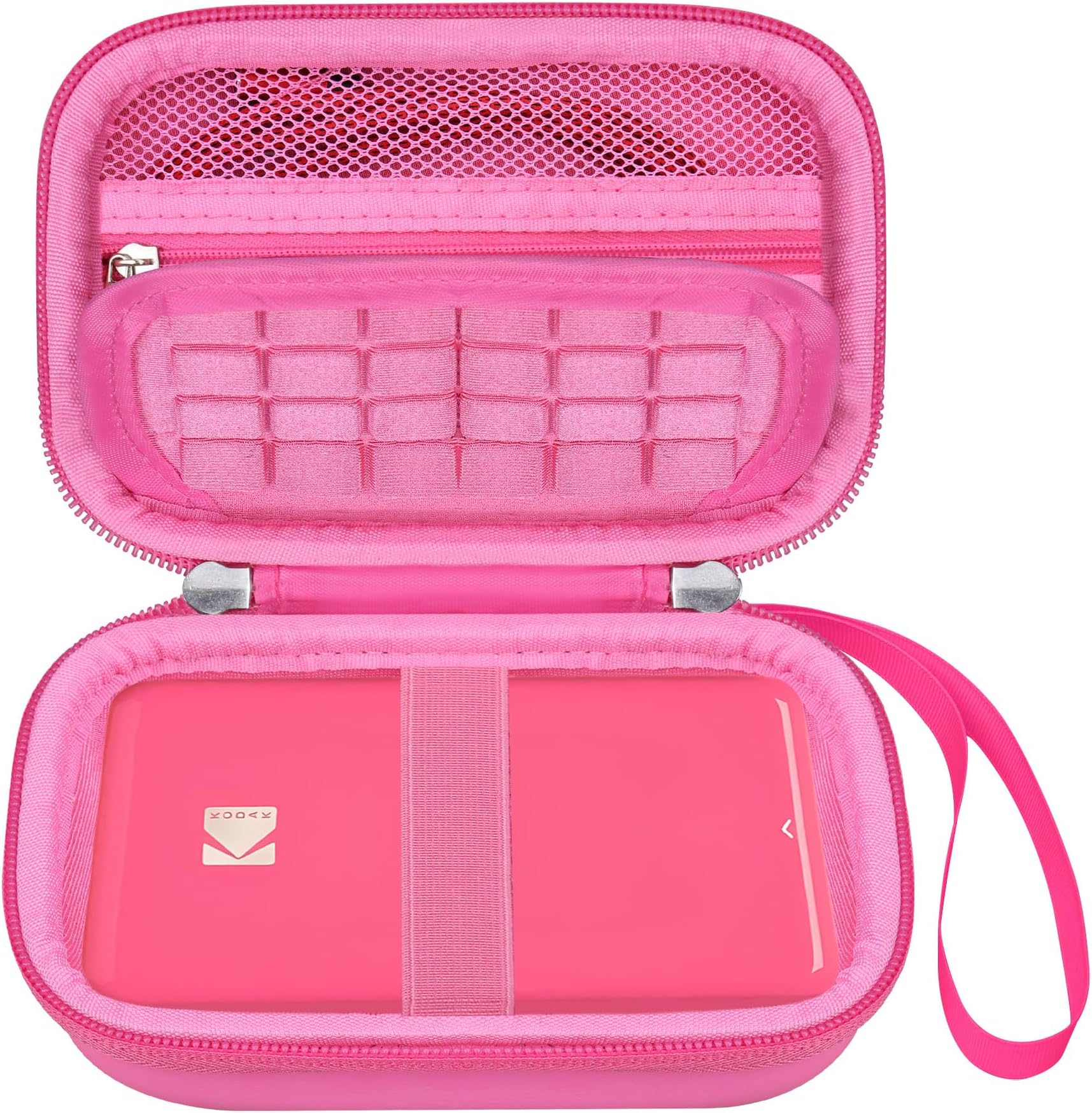 Elonbo Carrying Case for KODAK Step Instant Smartphone Photo Printer, Portable Mini Color Wireless Mobile Printer Travel Storage Protective Case, Mesh Pocket Fits Photo Paper Cable, Pink+Pink