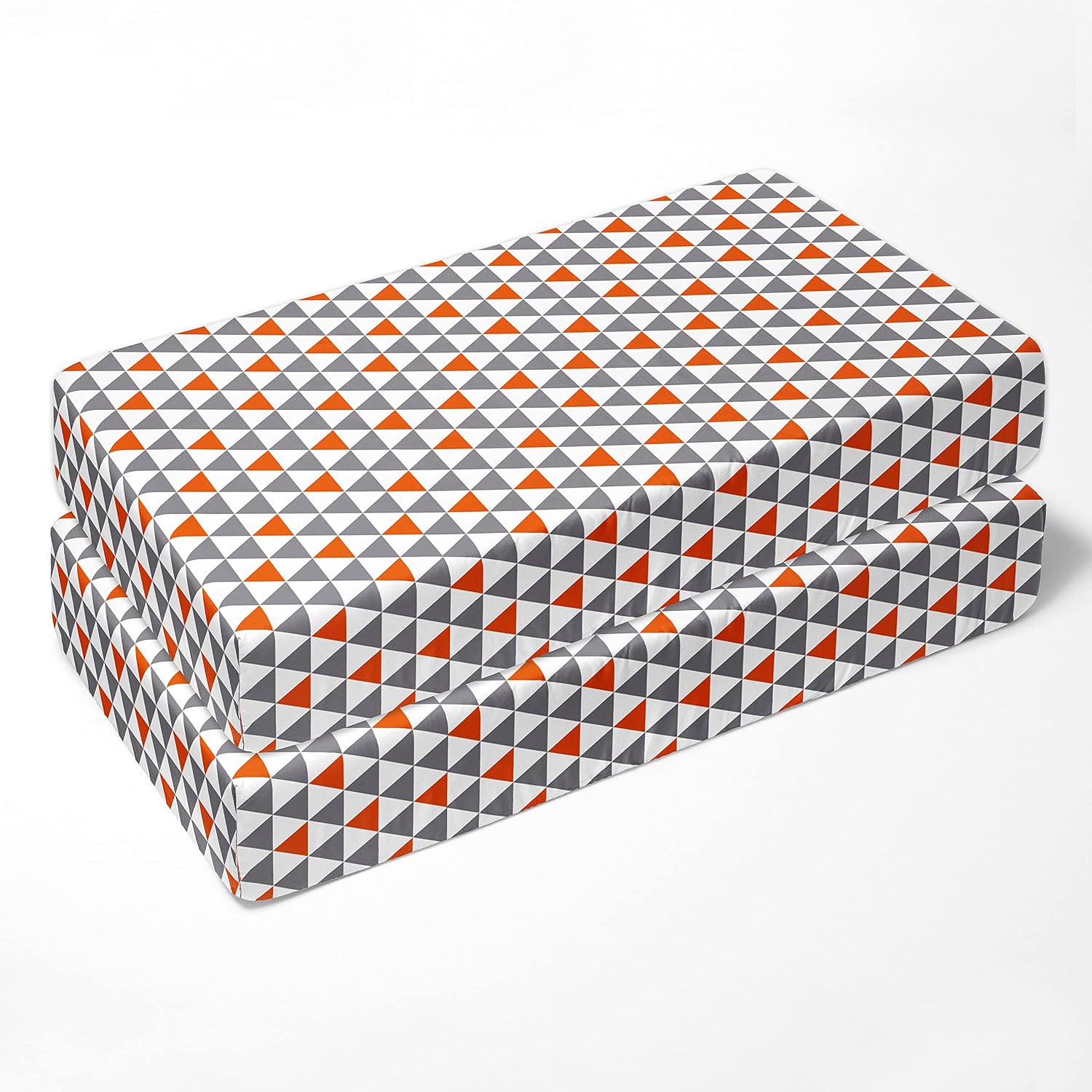 Bacati - Playful Fox Orange/Grey 2 Pack Crib Fitted Sheets (Orange/Grey Traingles Print)