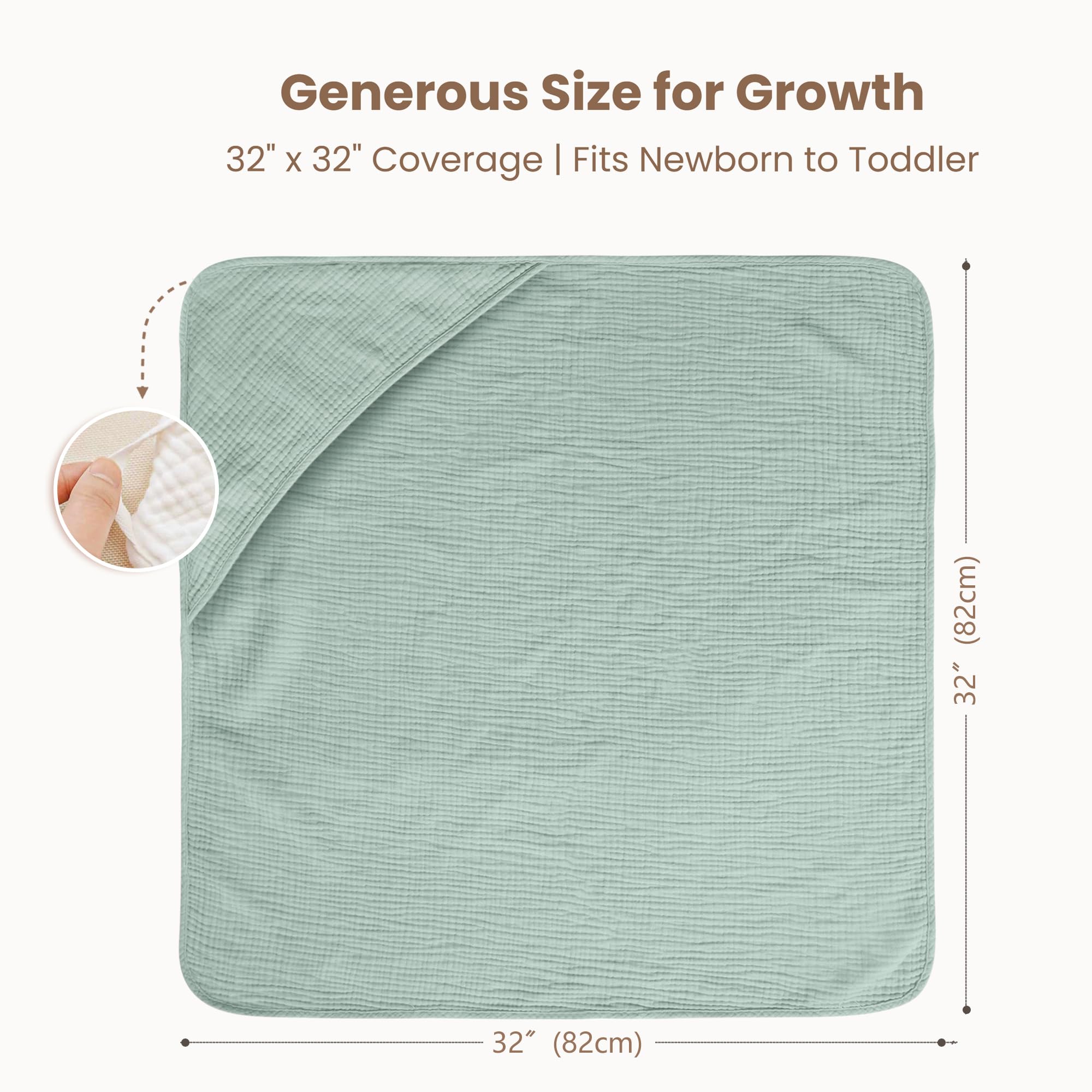 Konssy - Paquete de 2 toallas de muselina con capucha, 100% algodón, ultrasuaves y absorbentes para bebé con capucha para recién nacidos y bebés (verde, hoja, 30 x 30 pulgadas)