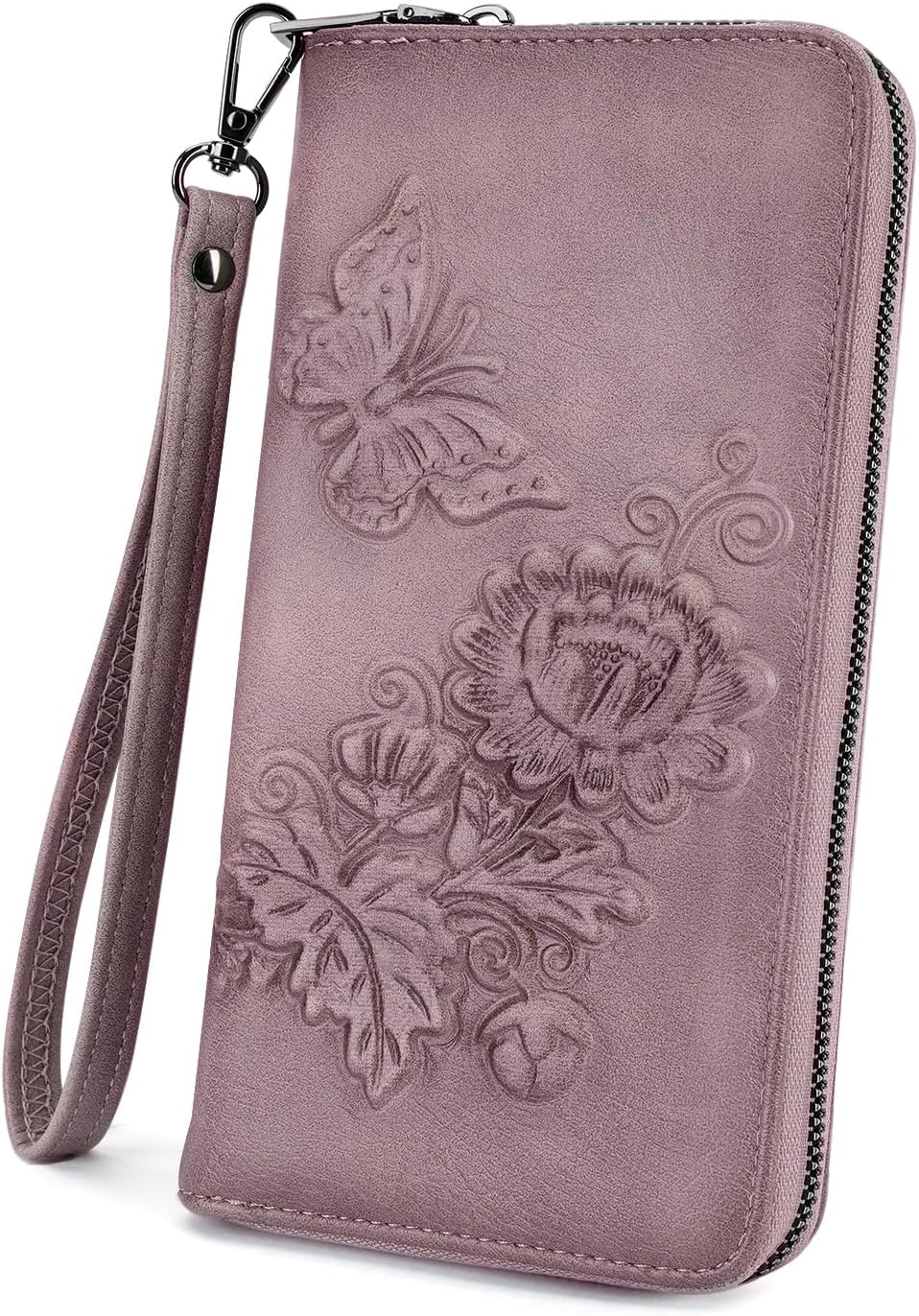 Womens Wallet Rfid Embossed Vegan Leather Multi Card Slots Wallets Large Capacity Wristlet Travel Purse for Women