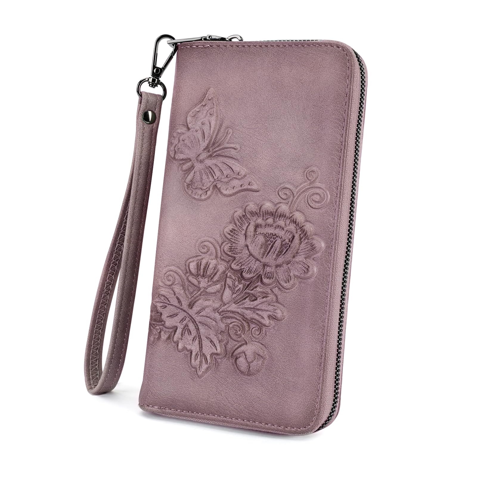 VIMUTI Womens Wallet Rfid Embossed Vegan Leather Multi Card Slots Wallets Large Capacity Wristlet Travel Purse for Women
