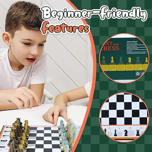 Miniatura 3 de Juego de tablero de ajedrez ultrafino de 0.0 in para niños, juego de ajedrez plegable con piezas entrelazadas y ranuras de almacenamiento, juego de