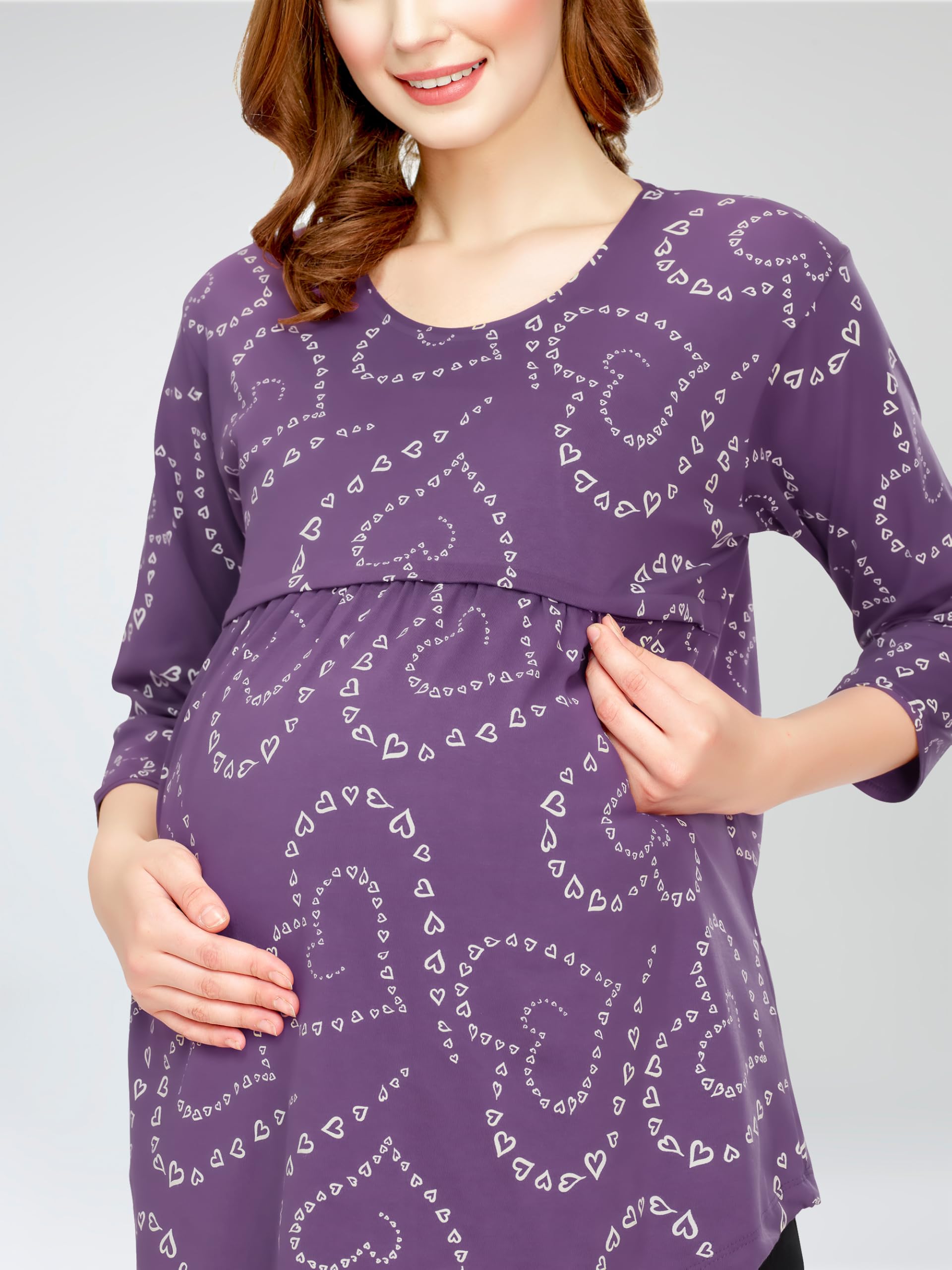 ZEYO Women's Cotton Violet Maternity Top Heart Printed Feeding T-Shirt 5815 - Image 2 thumbnail