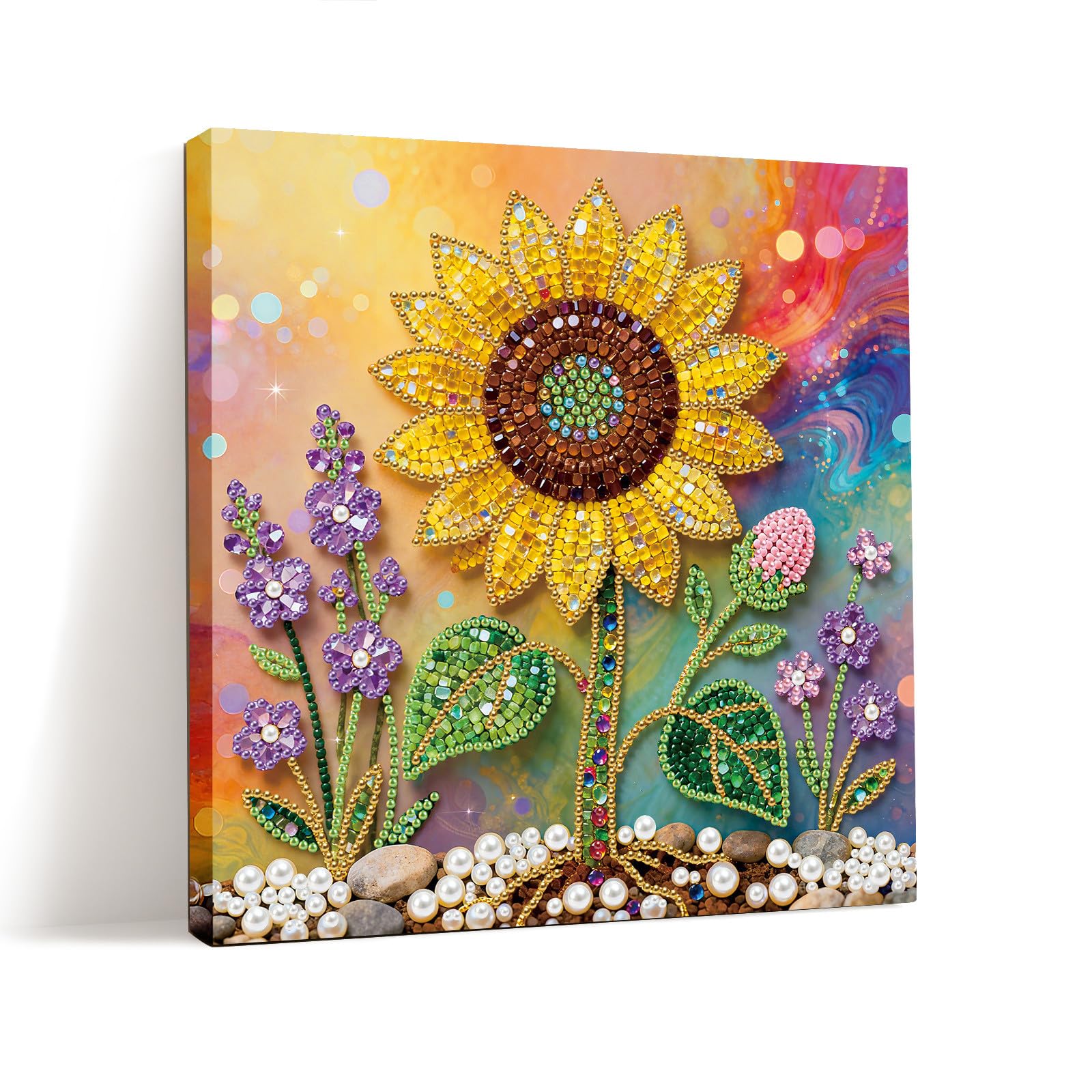 ARTopet DIY Pearl Painting Kit with Frame Gemstone Pearl Diamond Dots Beads Canvas Art Craft for Adult Beginners Display for Tabletop and Wall Mounting Home Decor-Sunflower-image-36