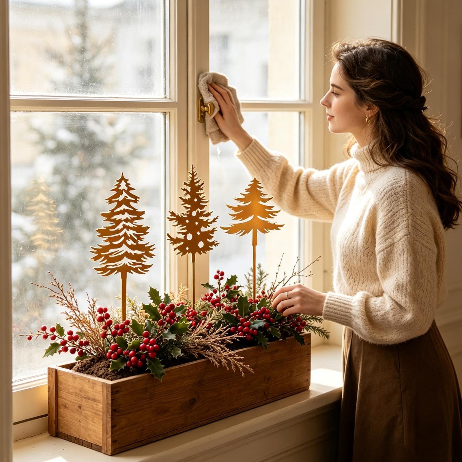 Piquets de Jardin de Noël | 3 Sapins Métalliques 2D pour Déco Pelouse et Cour
