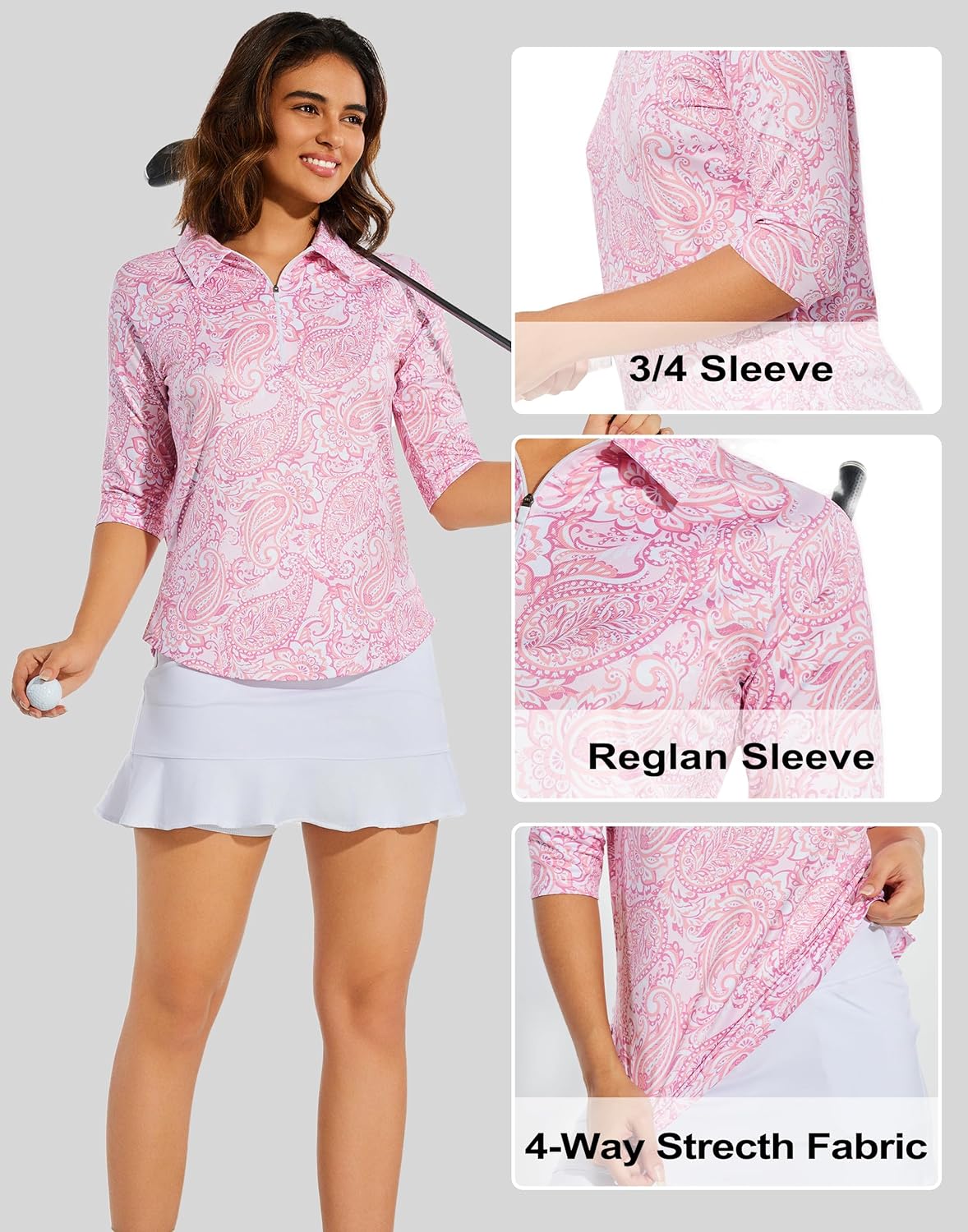 M MOTEEPI 3/4 Length Sleeve Womens Golf Polo Shirt Ladies Workout Tops Polo Shirts for Women Golf Pullover - Image 4