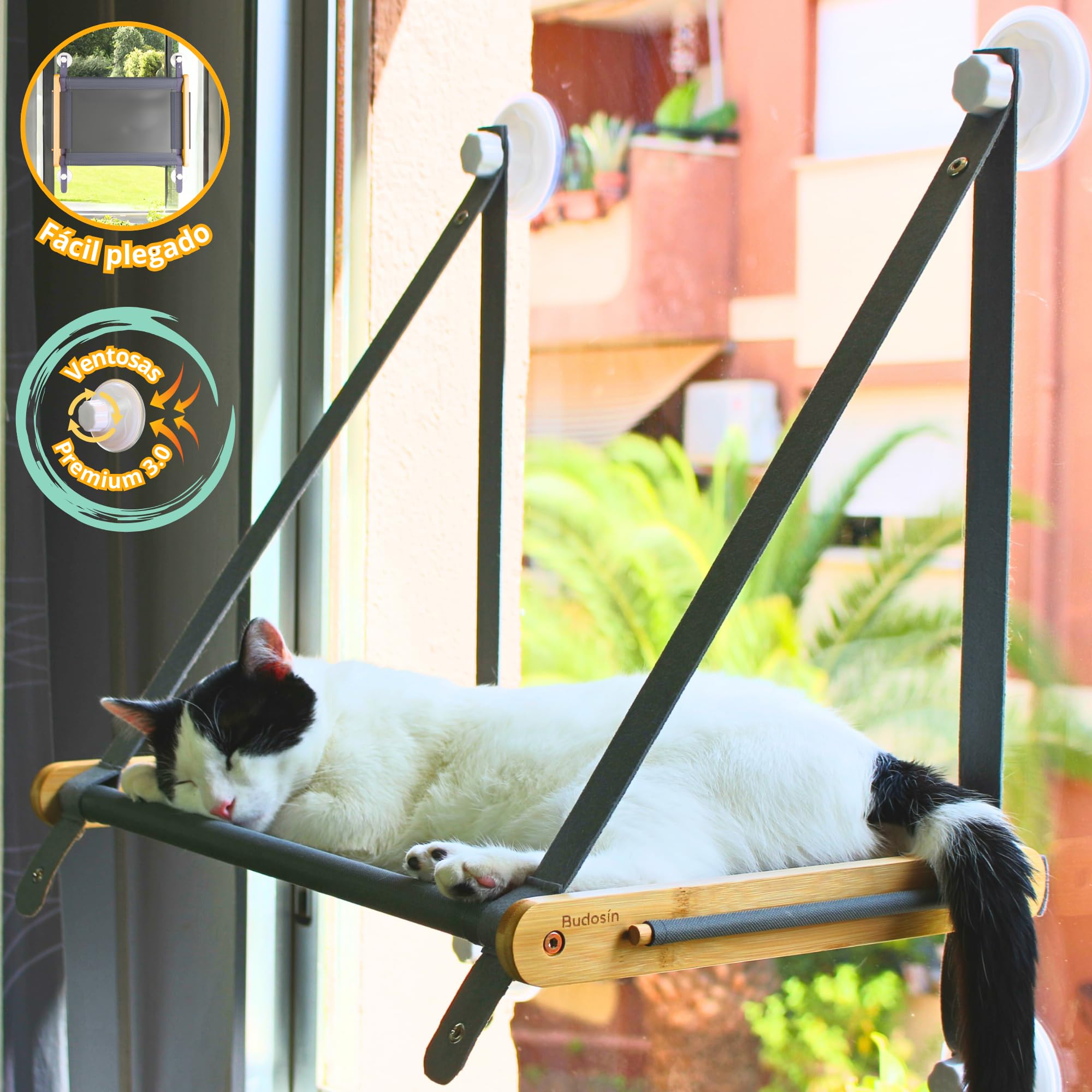 Budosín - Hamaca Gato Ventana - Hamaca Gato-Hamaca para Gatos - Cama Ventana para Gatos - Cama Colgante para Gatos - Cama Gatos Accesorios Gatos - Hamaca Ventana para Gatos - Hamaca para gatos Ventana