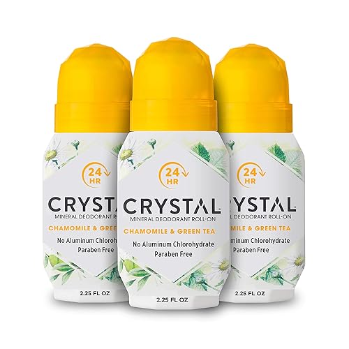 Crystal Deodorant - Desodorante vegano en rollo mineral para mujeres y hombres manzanilla y té verde - 225 onzas líquidas paquete de 3 el embalaje