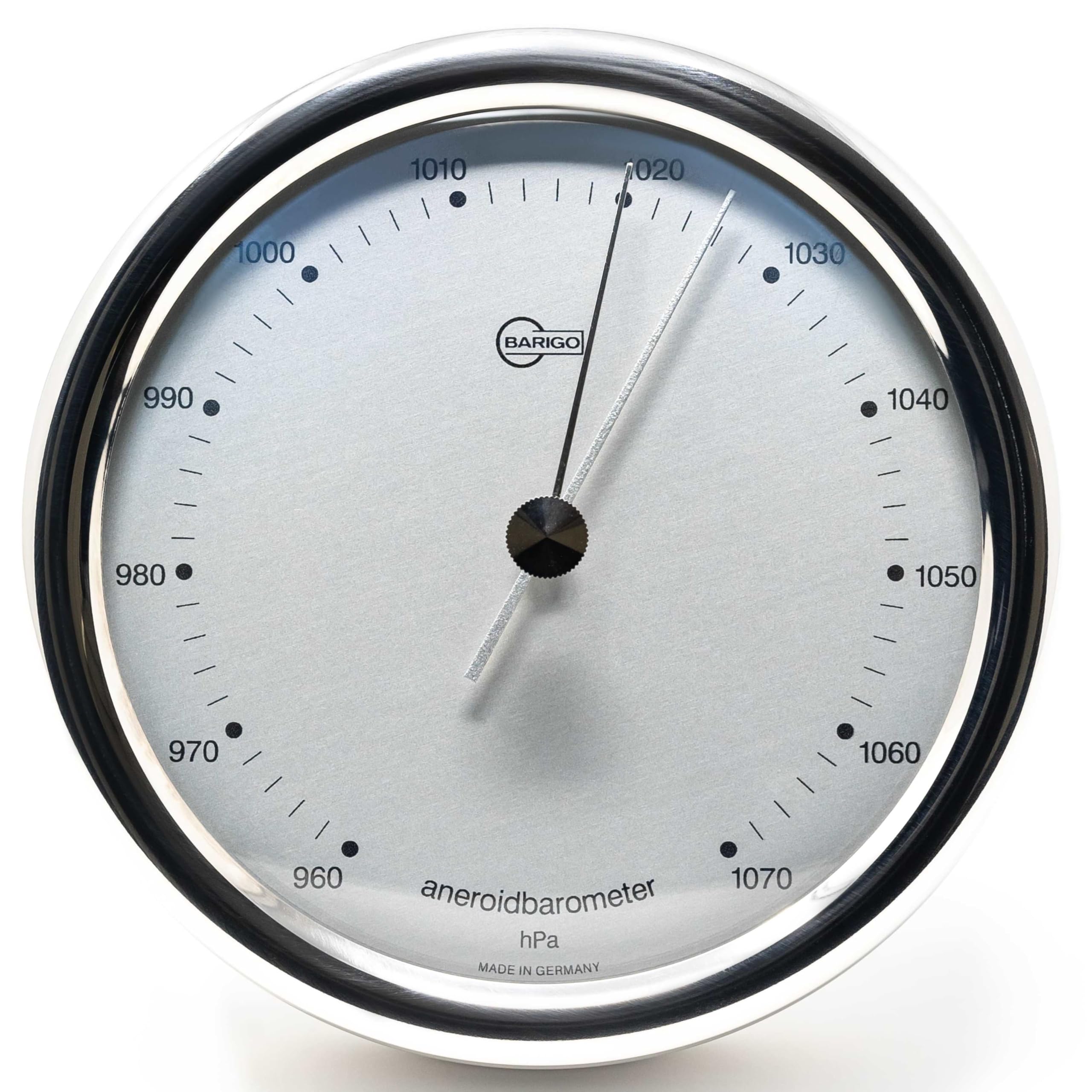 BARIGO 823RFPO ORION barometr okrętowy – 100 x 35 mm – z obudową ze stali nierdzewnej polakierowaną na czarno – Made in Germany